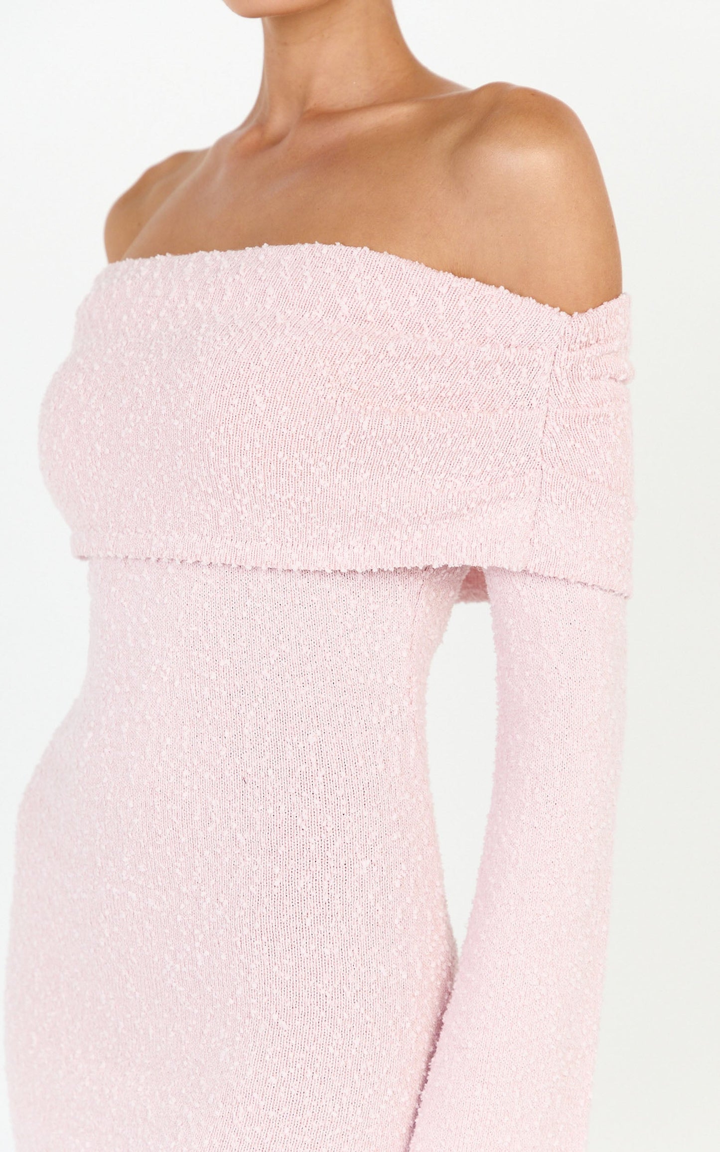 Pietra Mini Dress - Knitted Off Shoulder Dress in Pink