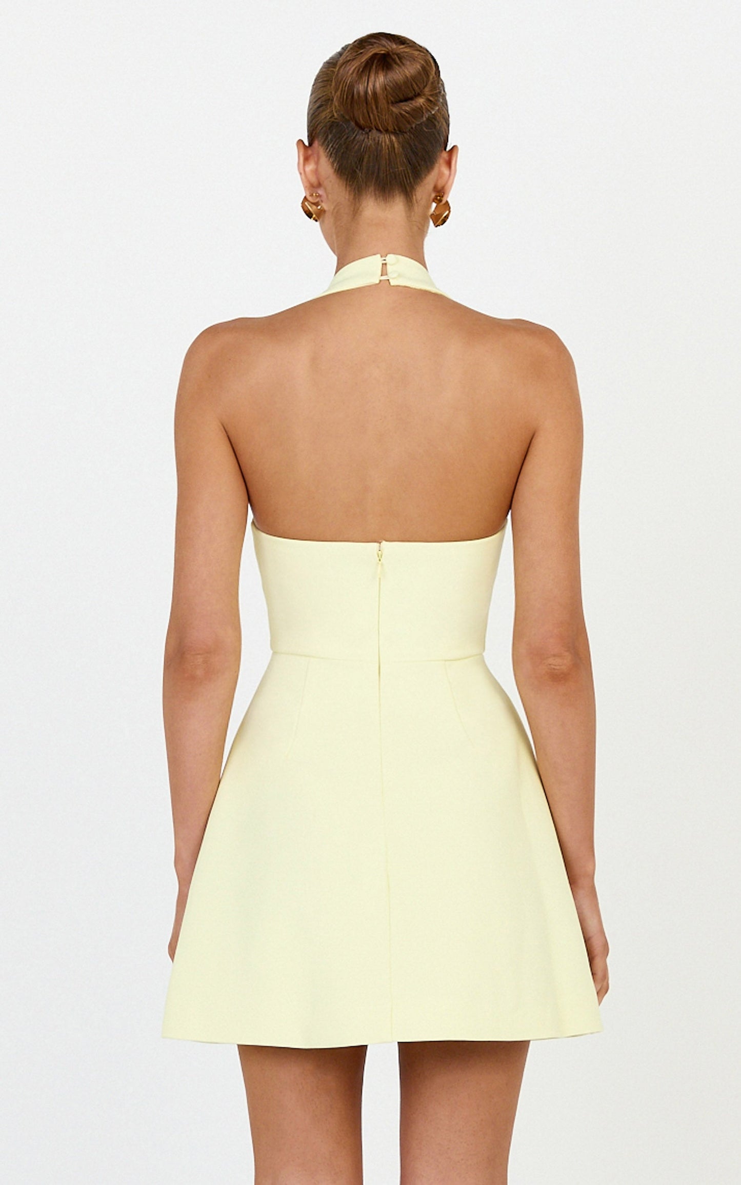 Leilani Mini Dress - Plunge Gold Hardware Fit and Flare Dress in Lemon