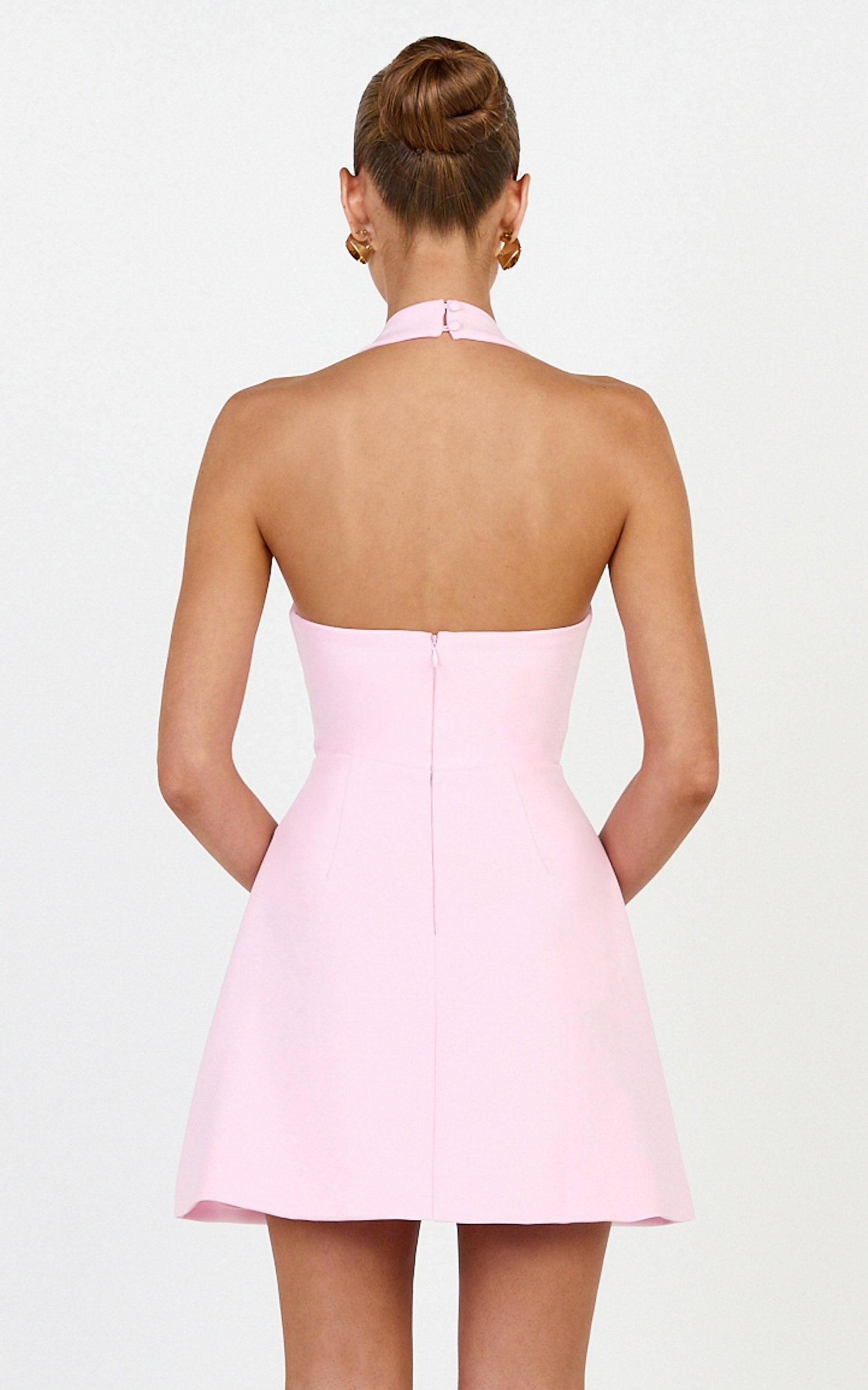 Leilani Mini Dress - Plunge Gold Hardware Fit and Flare Dress in Pink