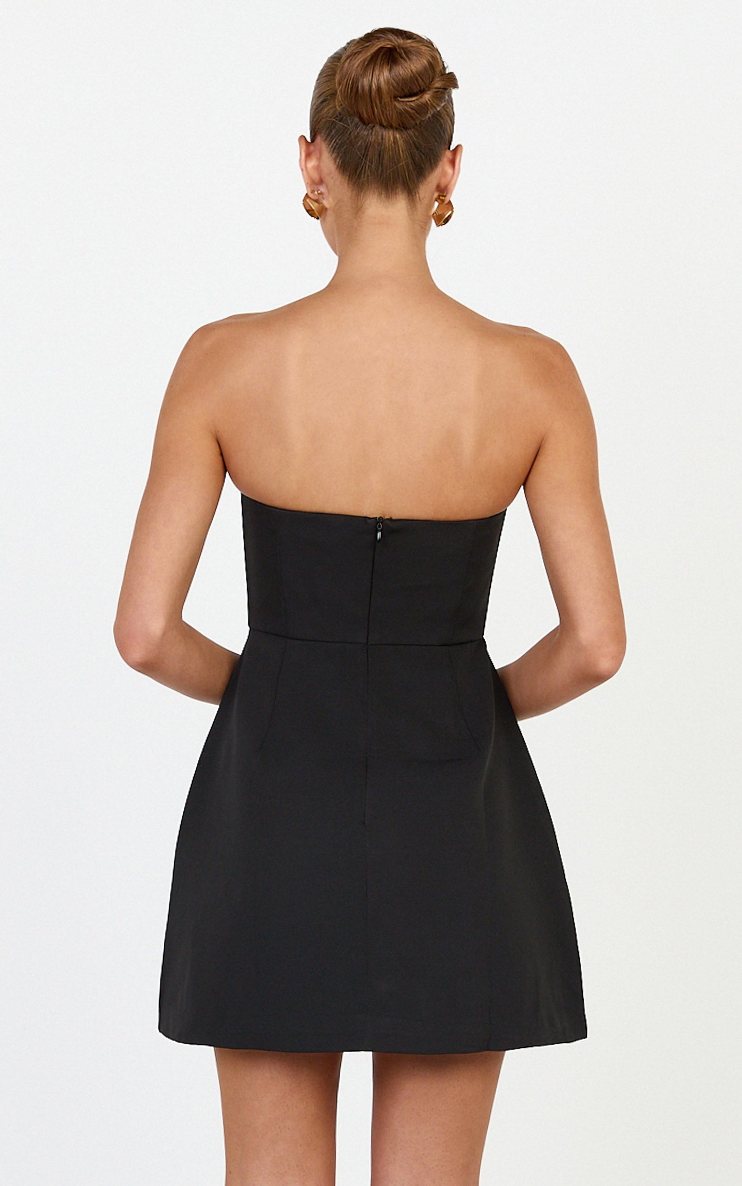 Aurea Mini Dress - Strapless Structured Gold Trim Dress in Black