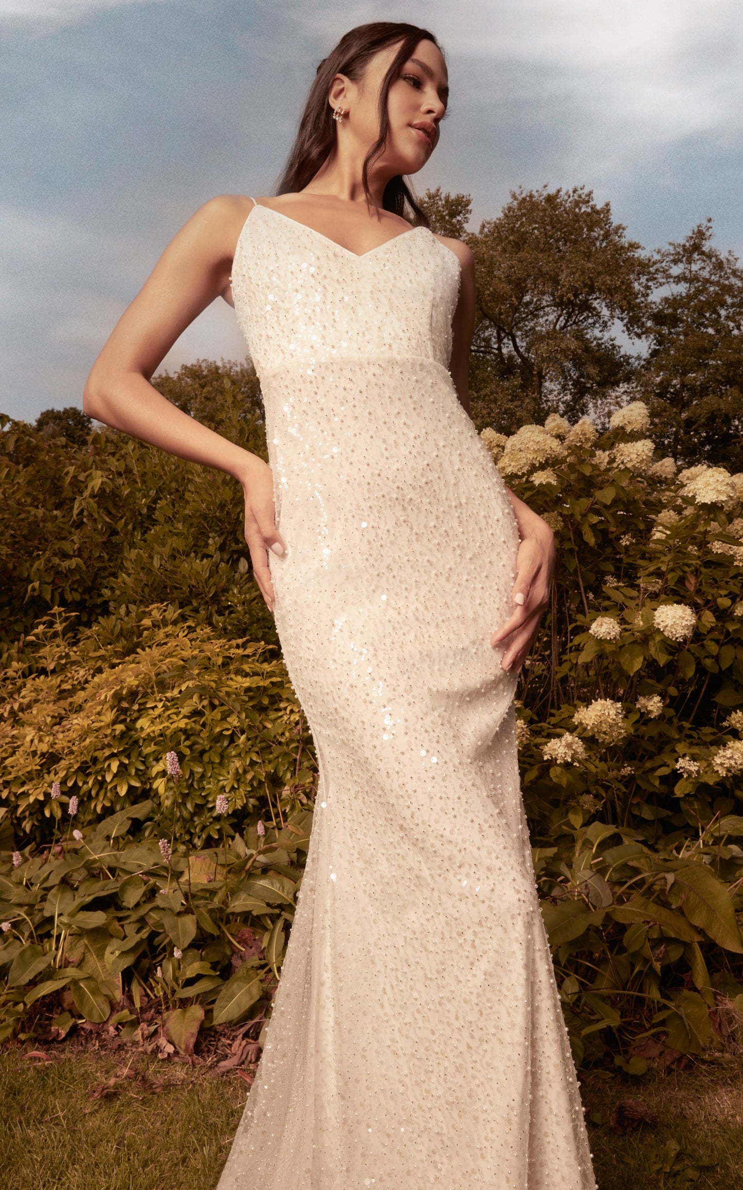 Leauna Bridal Gown - V Neck Embellished Tulle Gown in Ivory