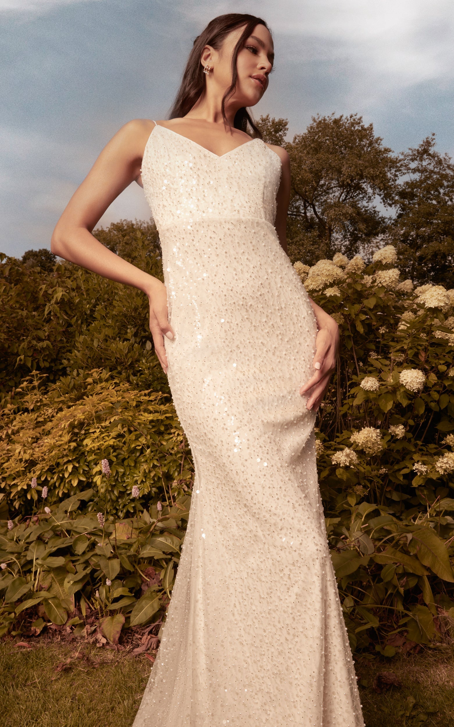 Leauna Bridal Gown - V Neck Embellished Tulle Gown in Ivory