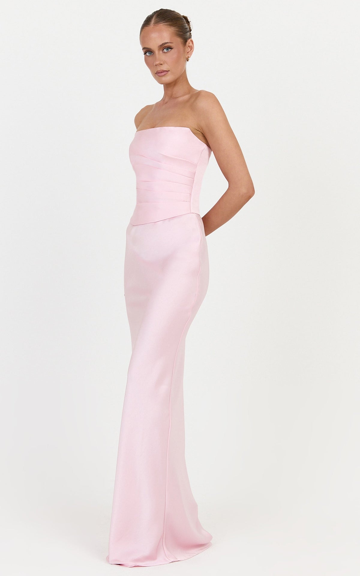 Francesca Top - Draped Satin Bustier Top in Pink