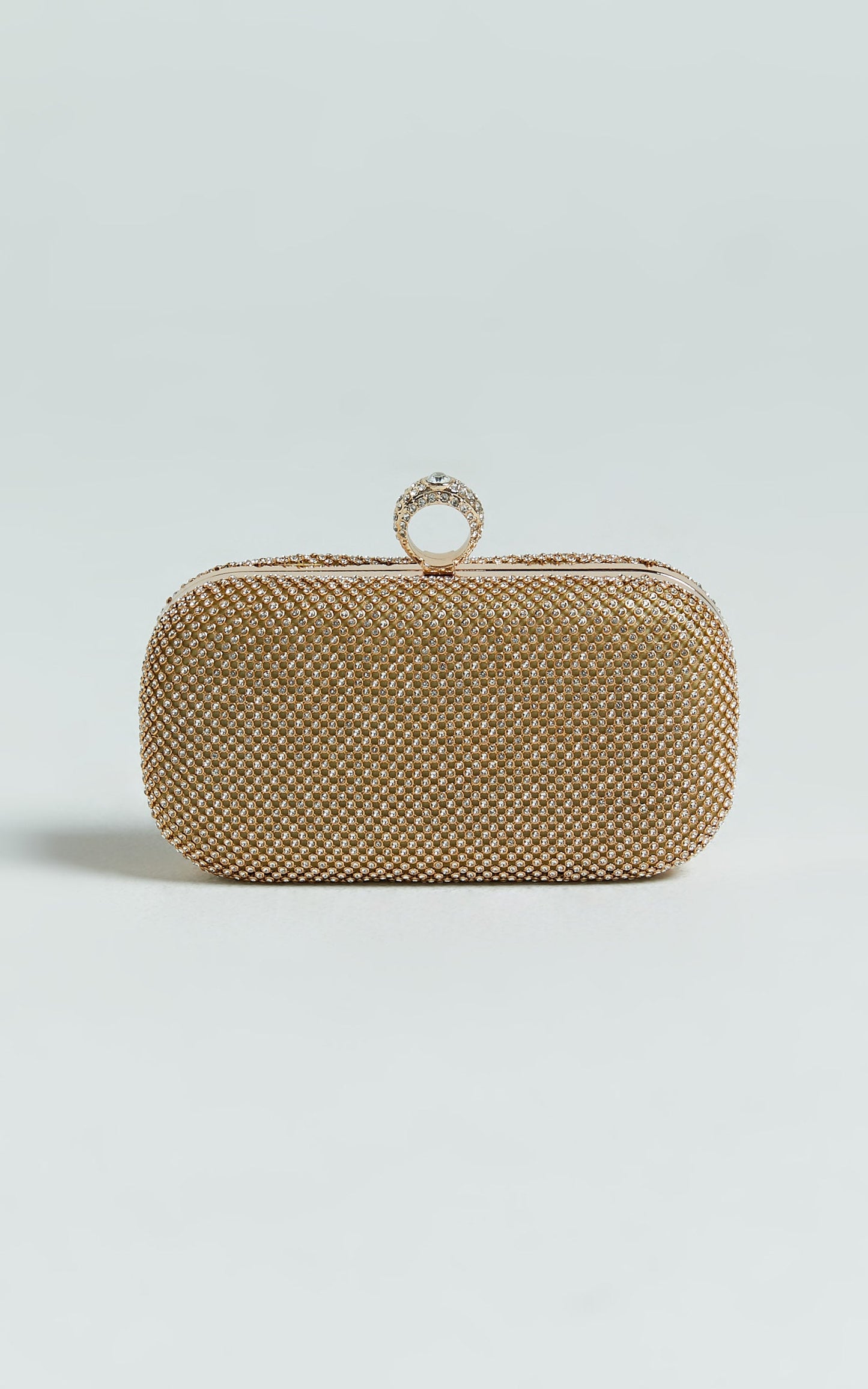 Beverly Hills Diamnate Ring Clutch With Chain Strap in Gold