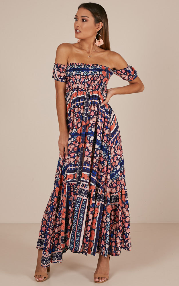 Catch My Breath Maxi Dress In Navy Floral