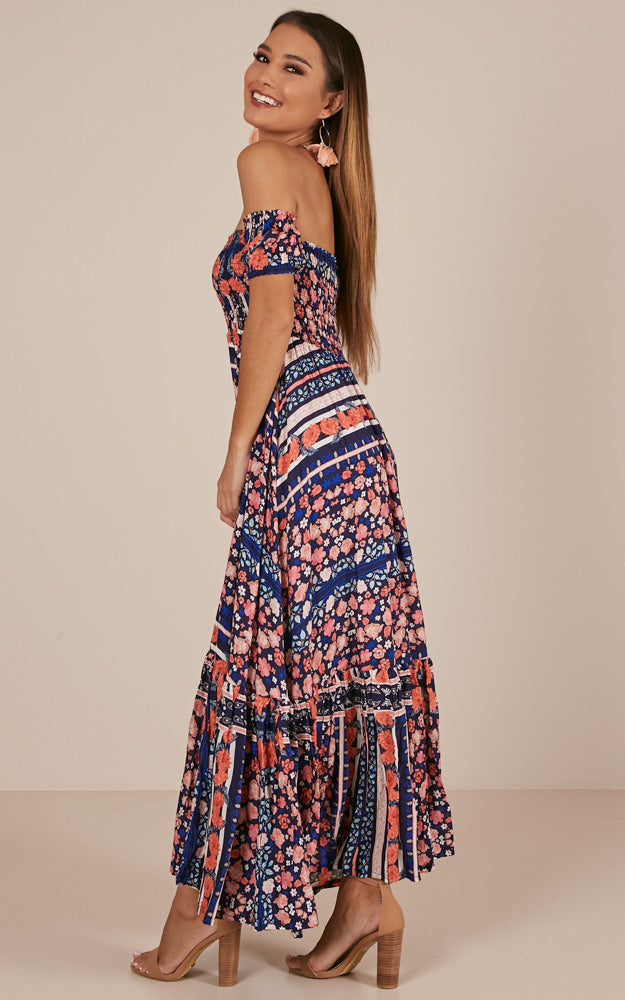 Catch My Breath Maxi Dress In Navy Floral