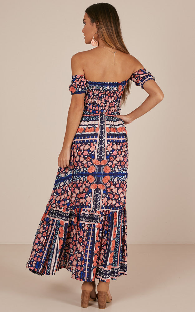 Catch My Breath Maxi Dress In Navy Floral