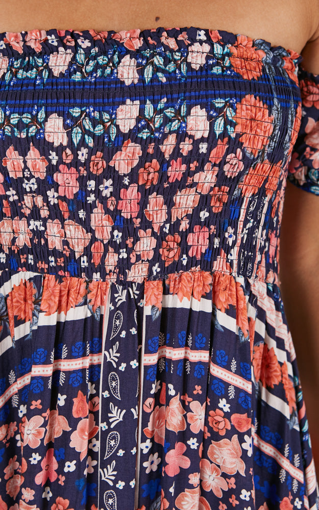 Catch My Breath Maxi Dress In Navy Floral