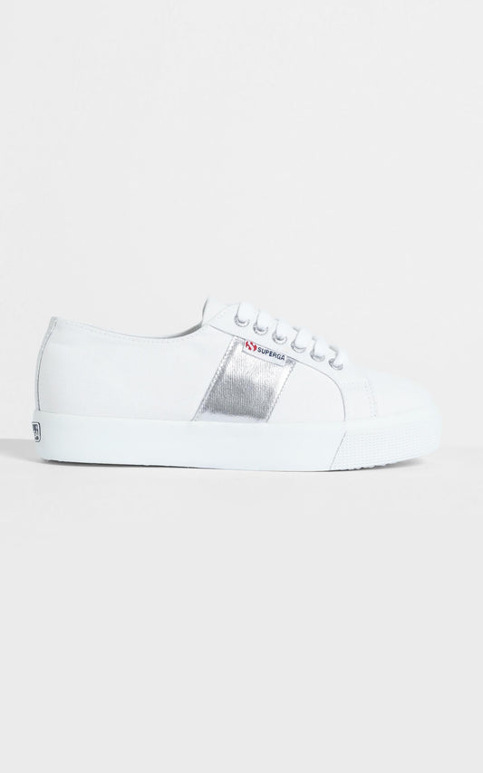 Superga - 2730 COTCOTMETW Platform Sneaker in White-Silver