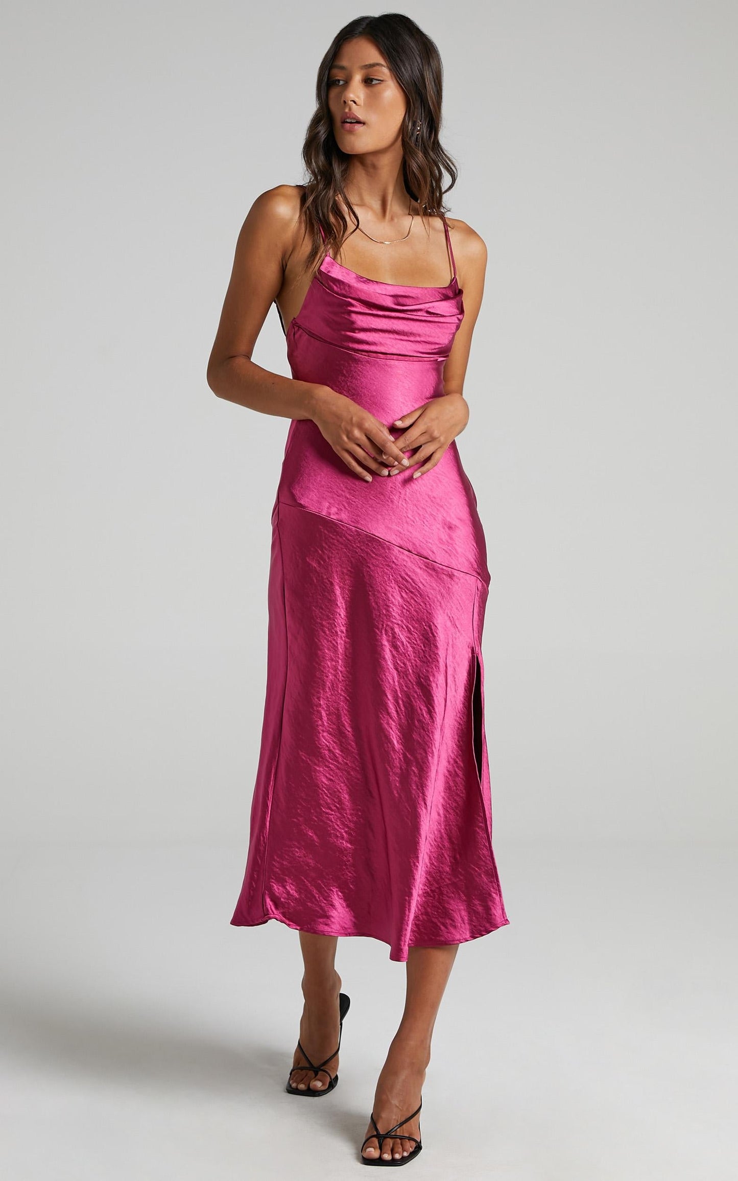 Monica Dress in Fuchsia Satin