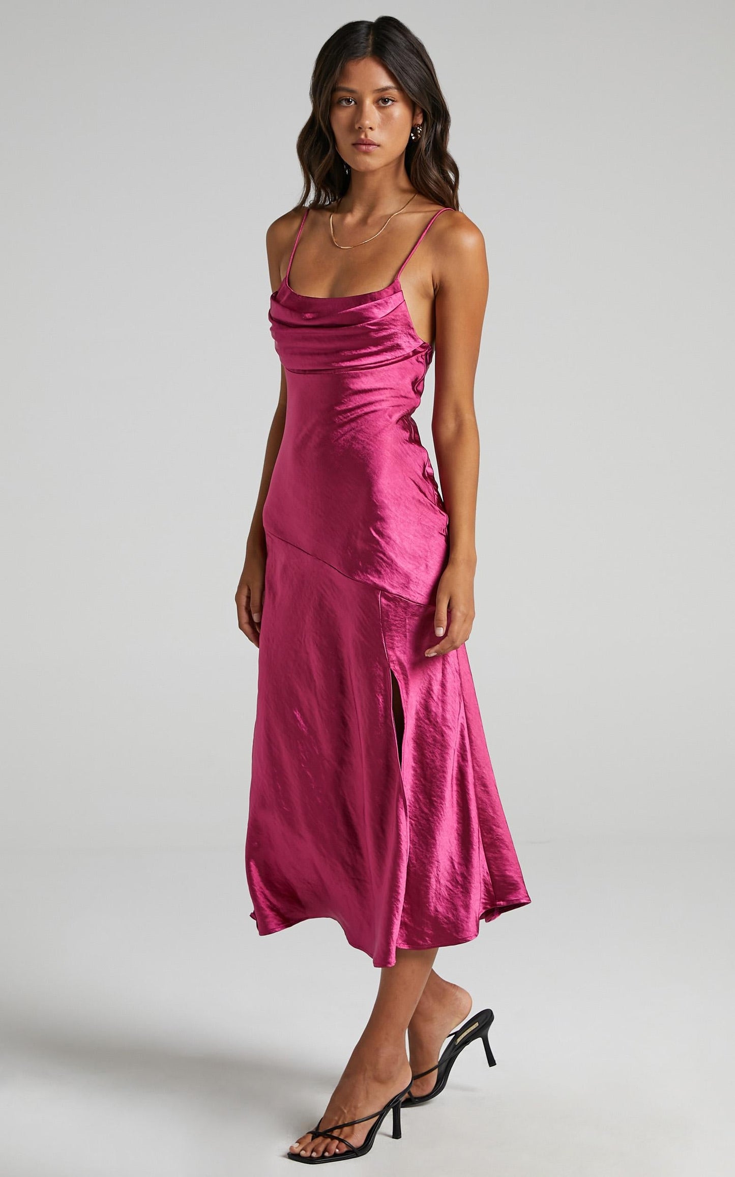 Monica Dress in Fuchsia Satin