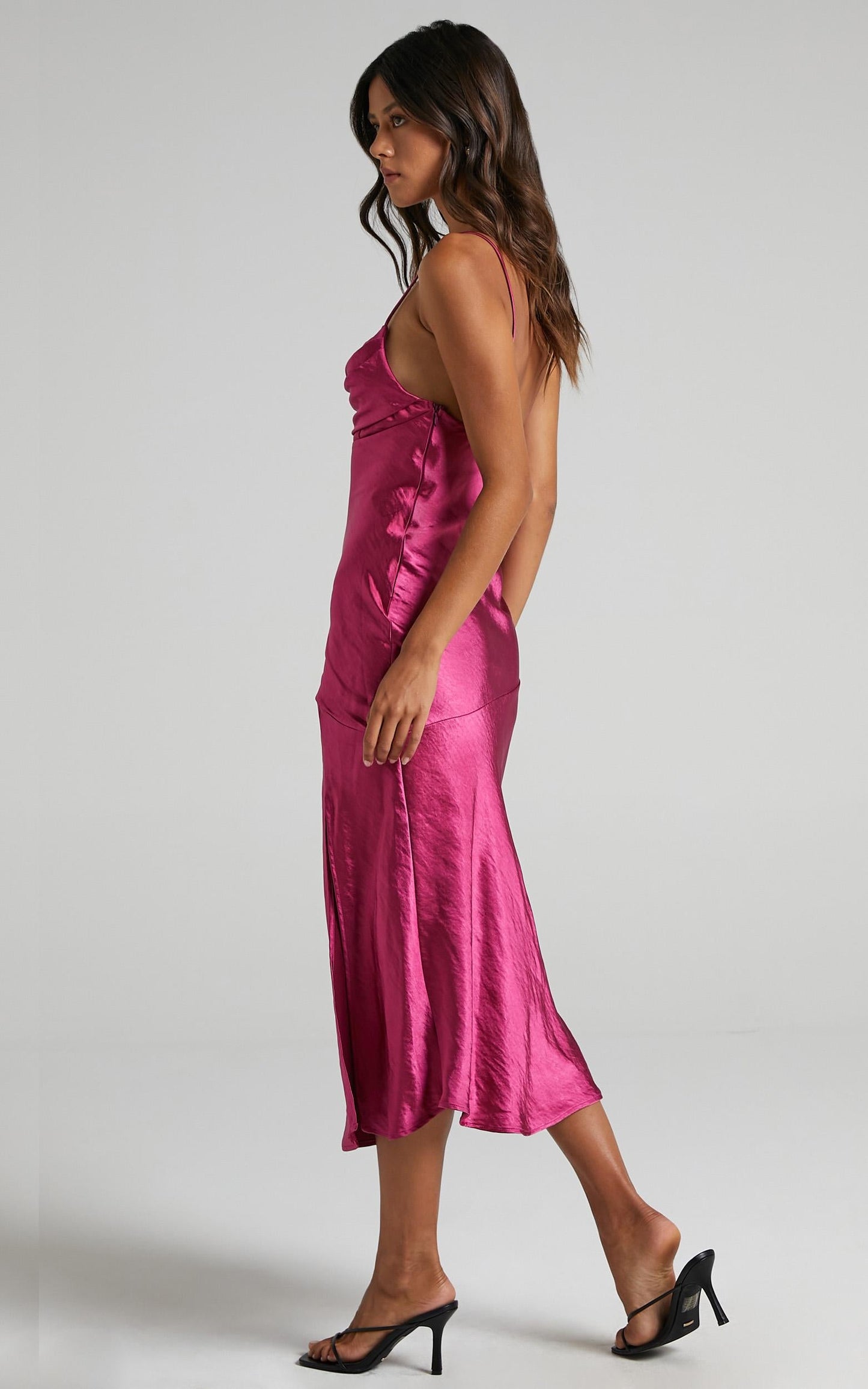 Monica Dress in Fuchsia Satin