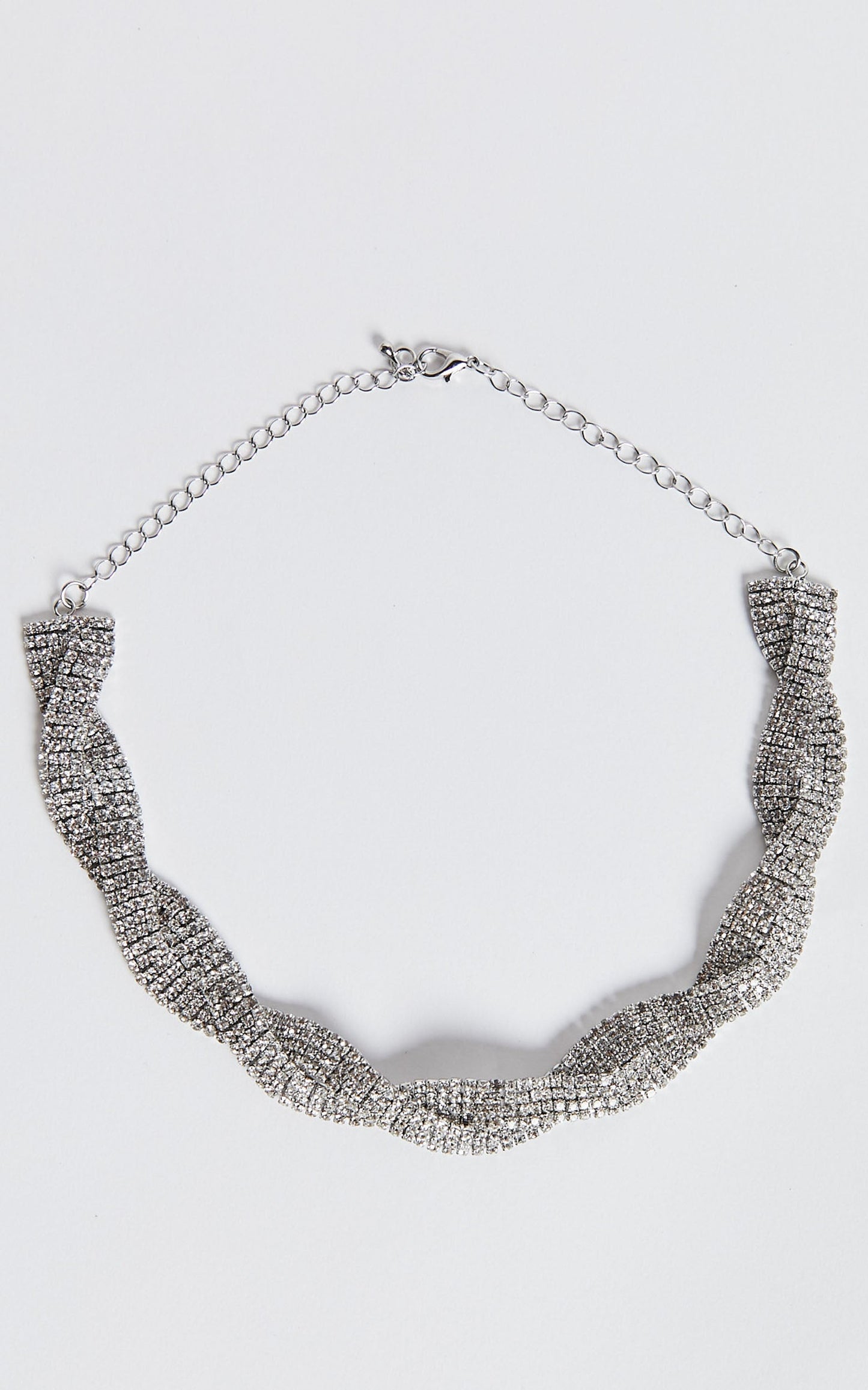 Alodia Necklace - Diamante Loop Detail High Necklace in Silver