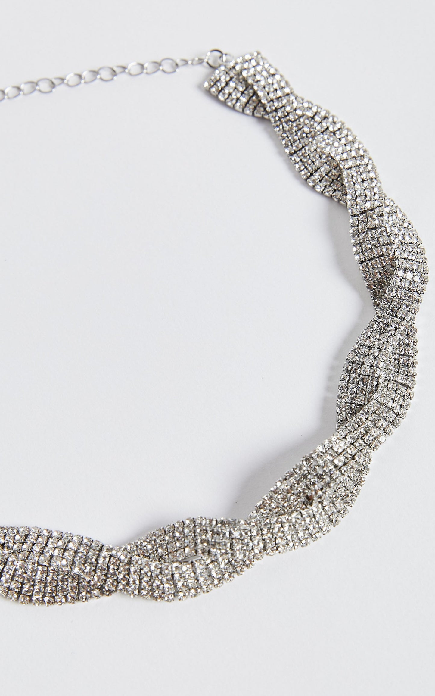 Alodia Necklace - Diamante Loop Detail High Necklace in Silver