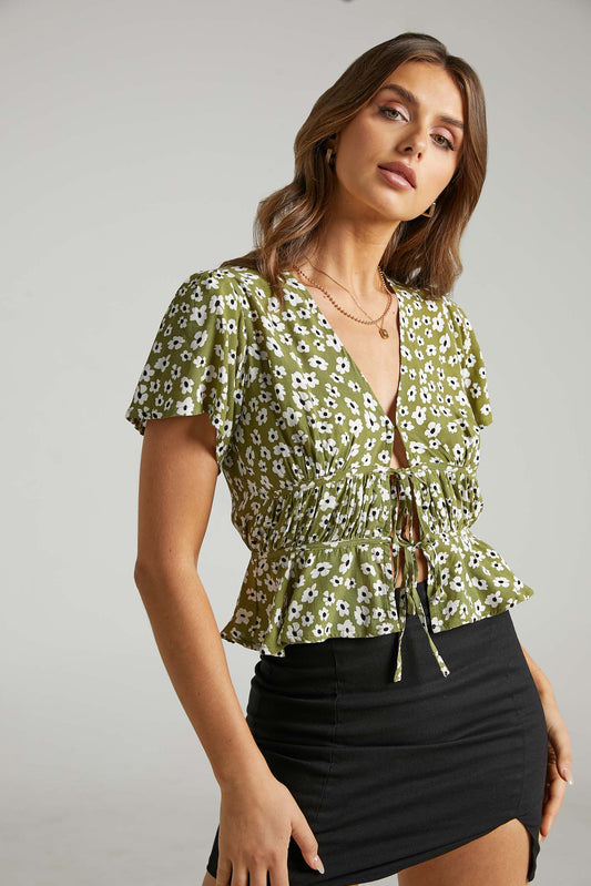 Rue Stiic - Aleah Top in Cosmos Flora Cedar Green