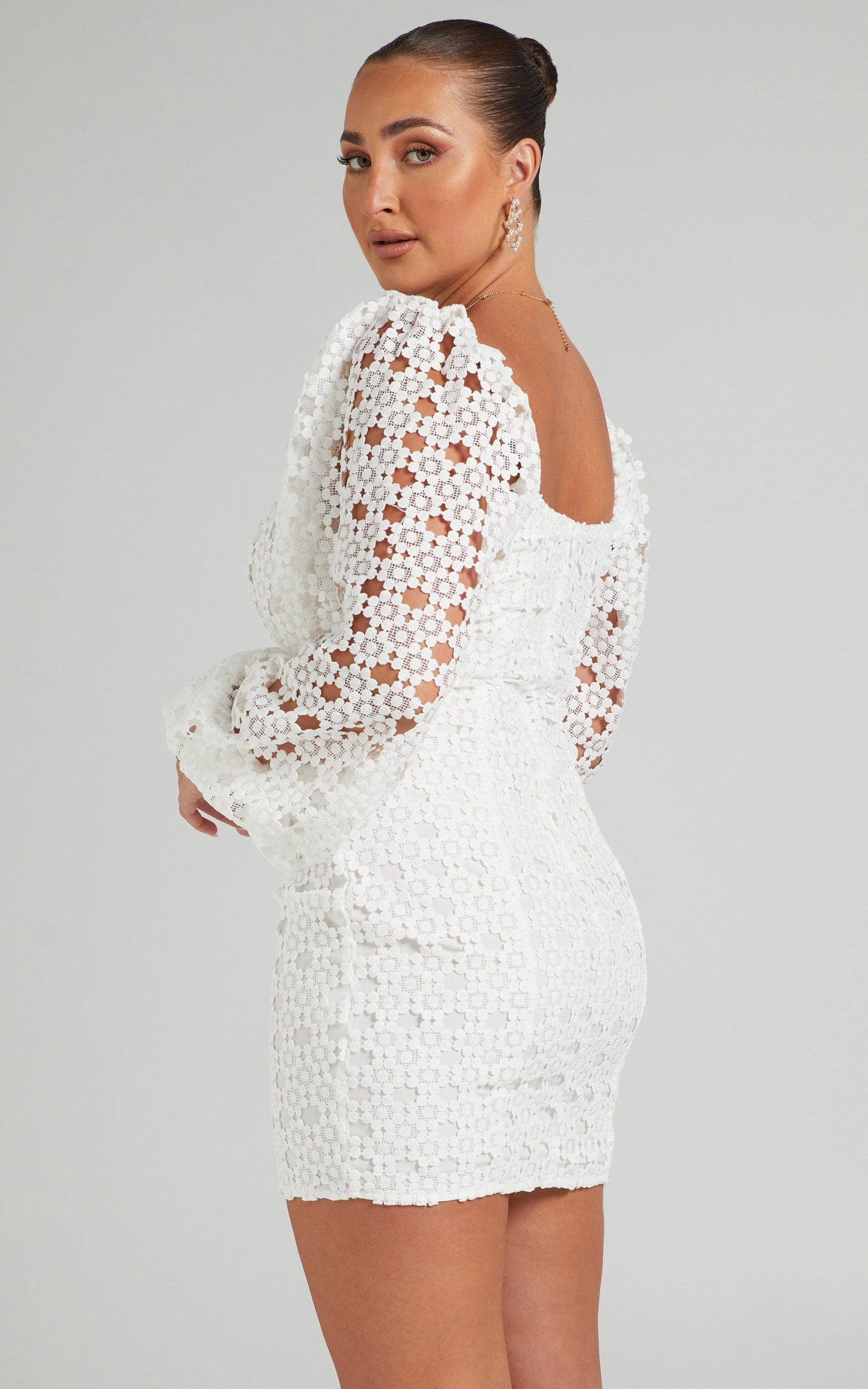 Briannah Mini Dress - Crochet Dress in White