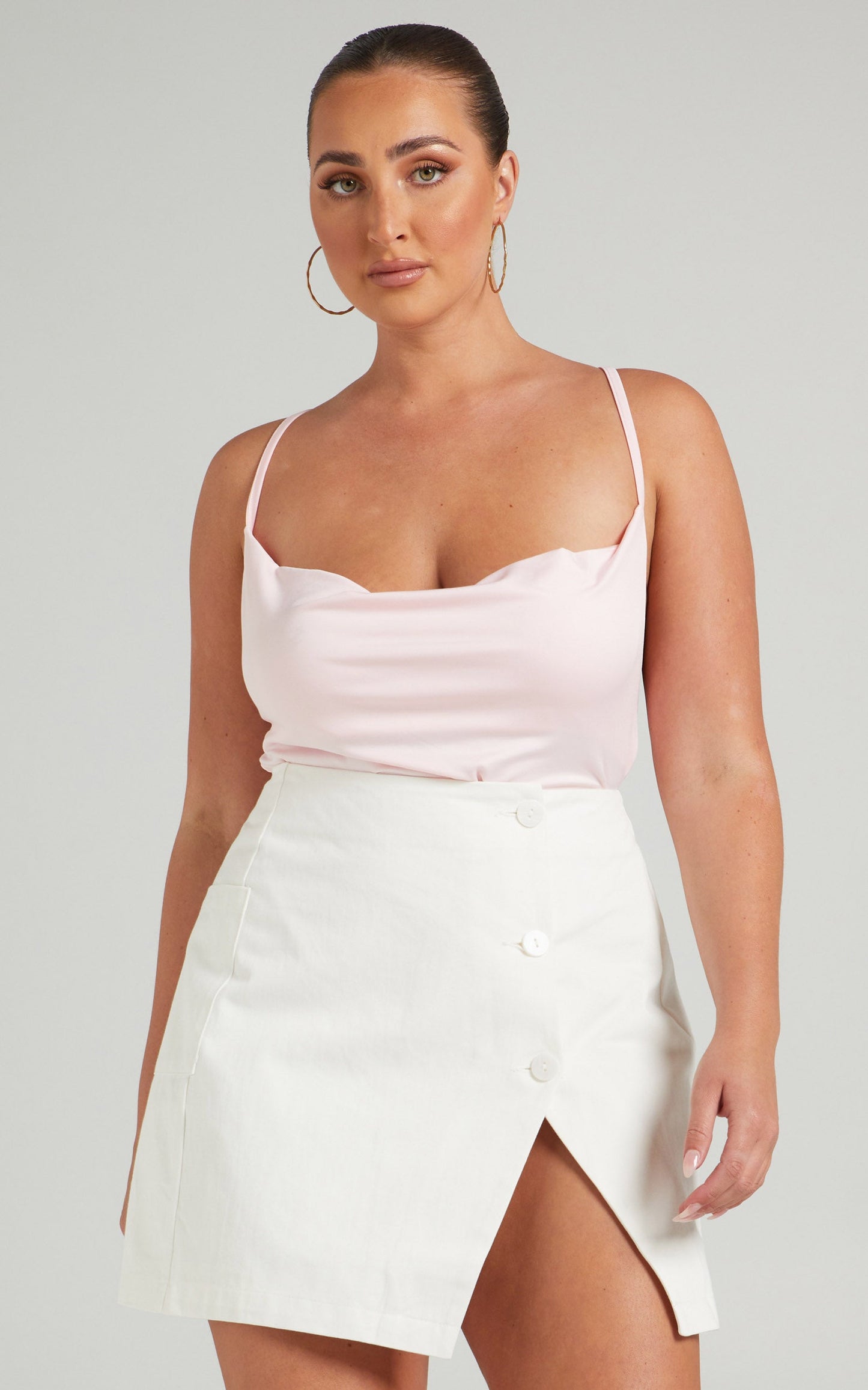 Emrie Bodysuit - Cowl Neck Bodysuit in Light Pink