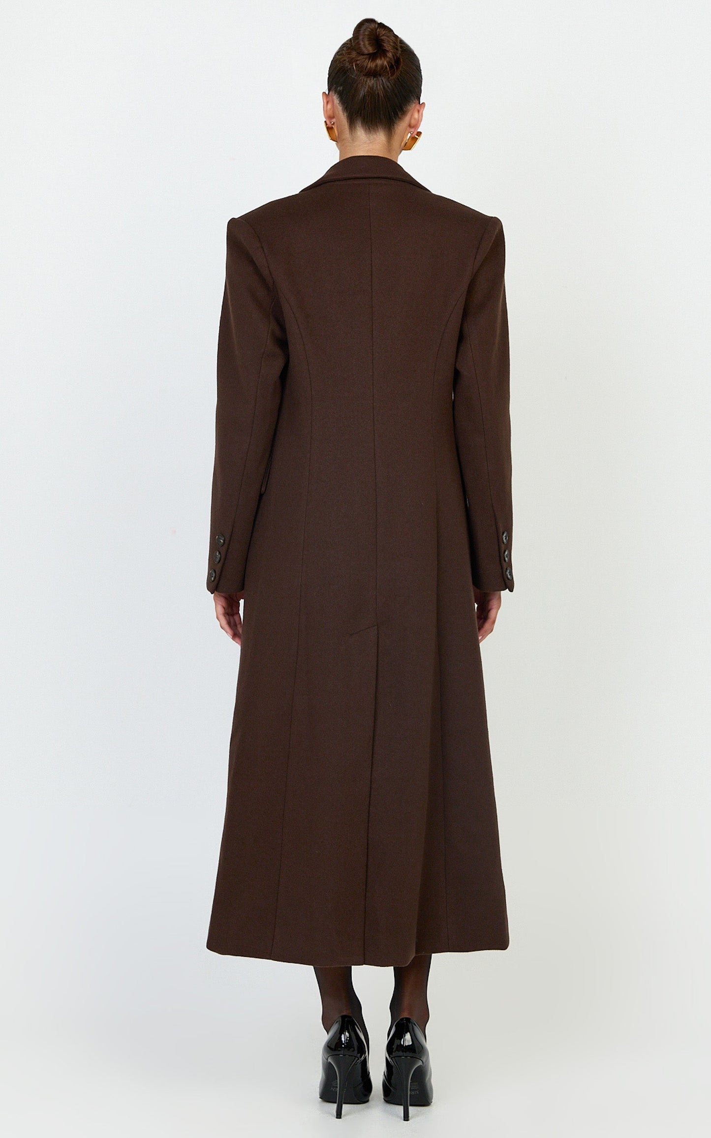 Paloma Coat - Tailored Cinched Waist Longline Coat in Chocolate