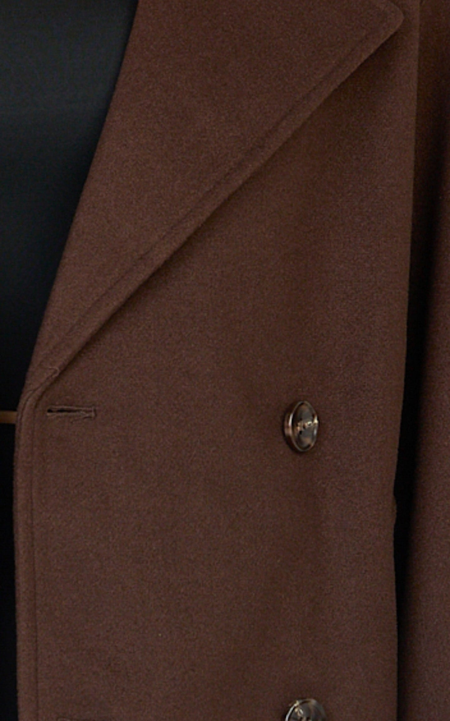 Saskia Coat - Double Breasted Short Wool Like Coat in Chocolate