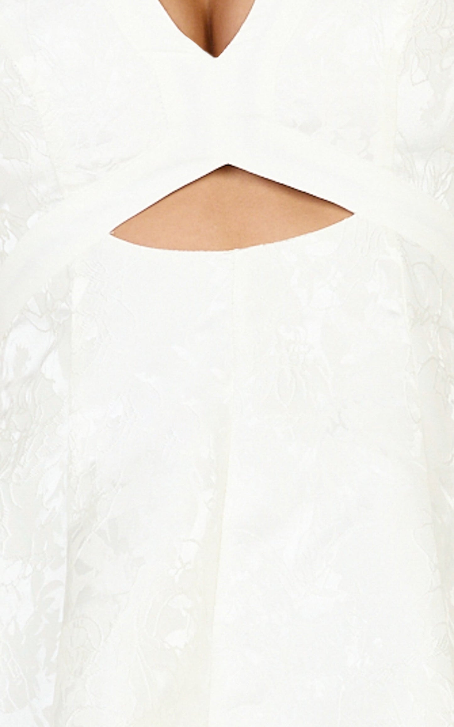 Rosalie Mini Dress - Floral Jacquard V Neck Fit and Flare Dress in White