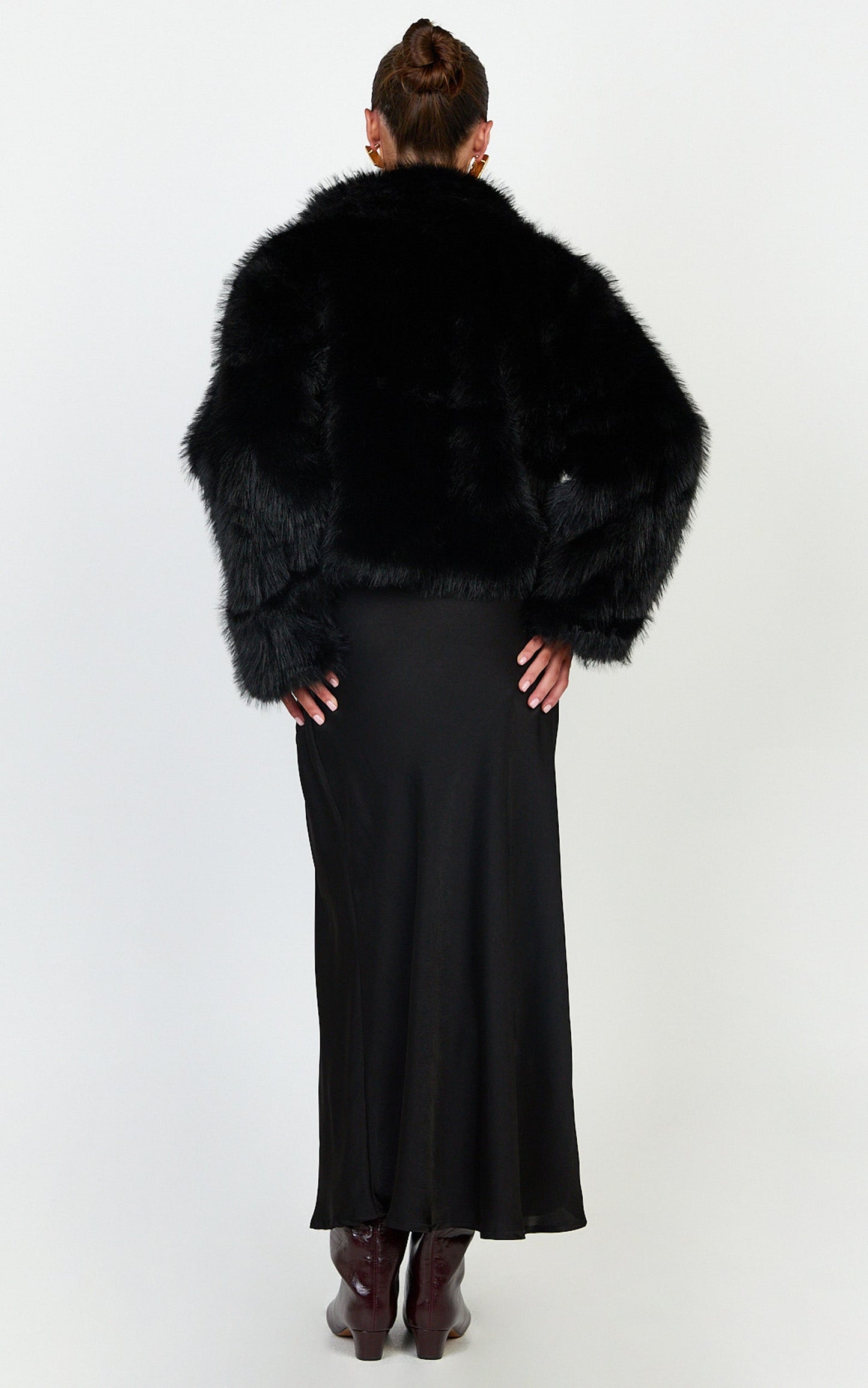 Charisse Coat - Oversized Crop Faux Fur Coat in Black