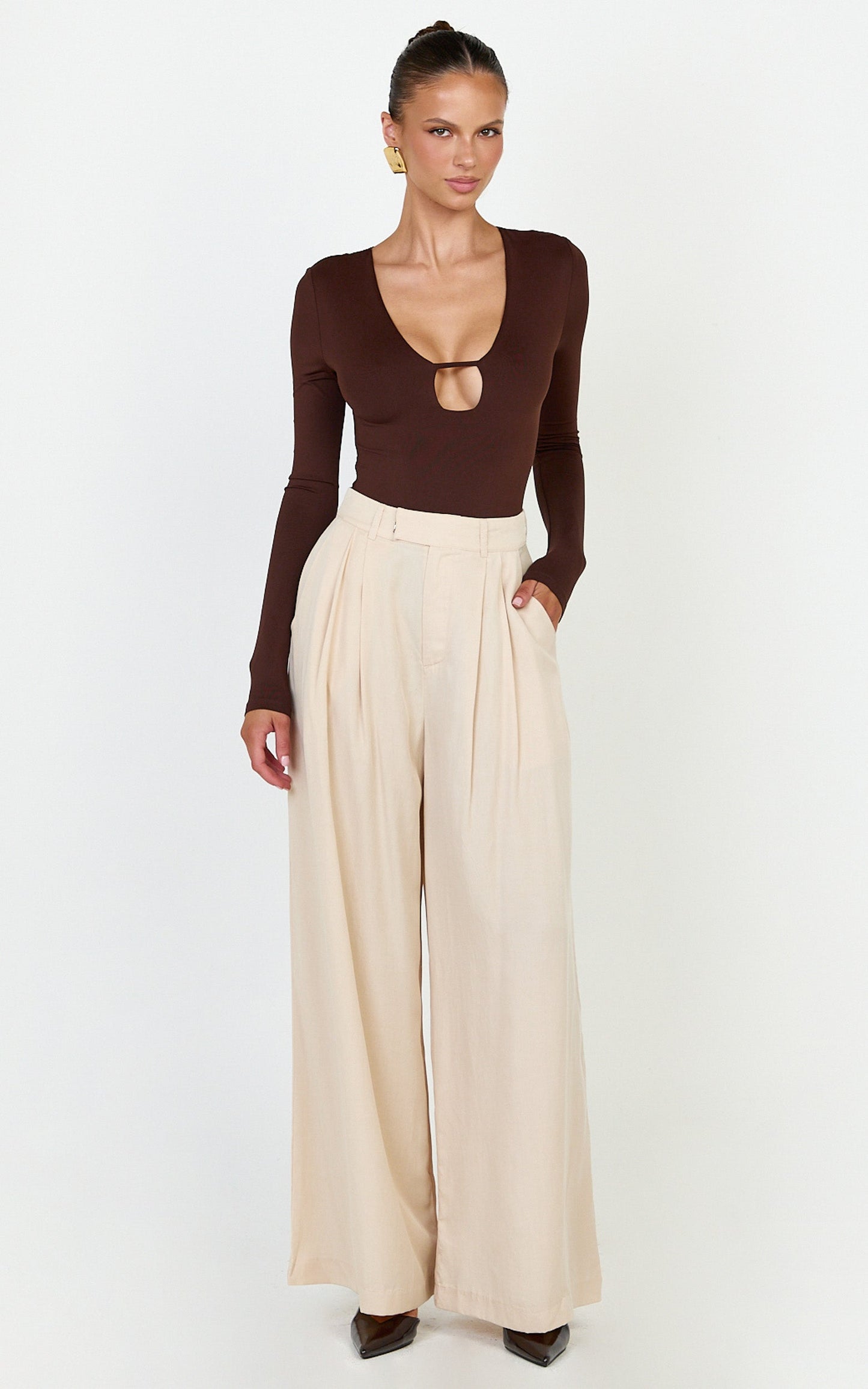 Clarke Pants - High Waist Wide Leg Pants in Neutral