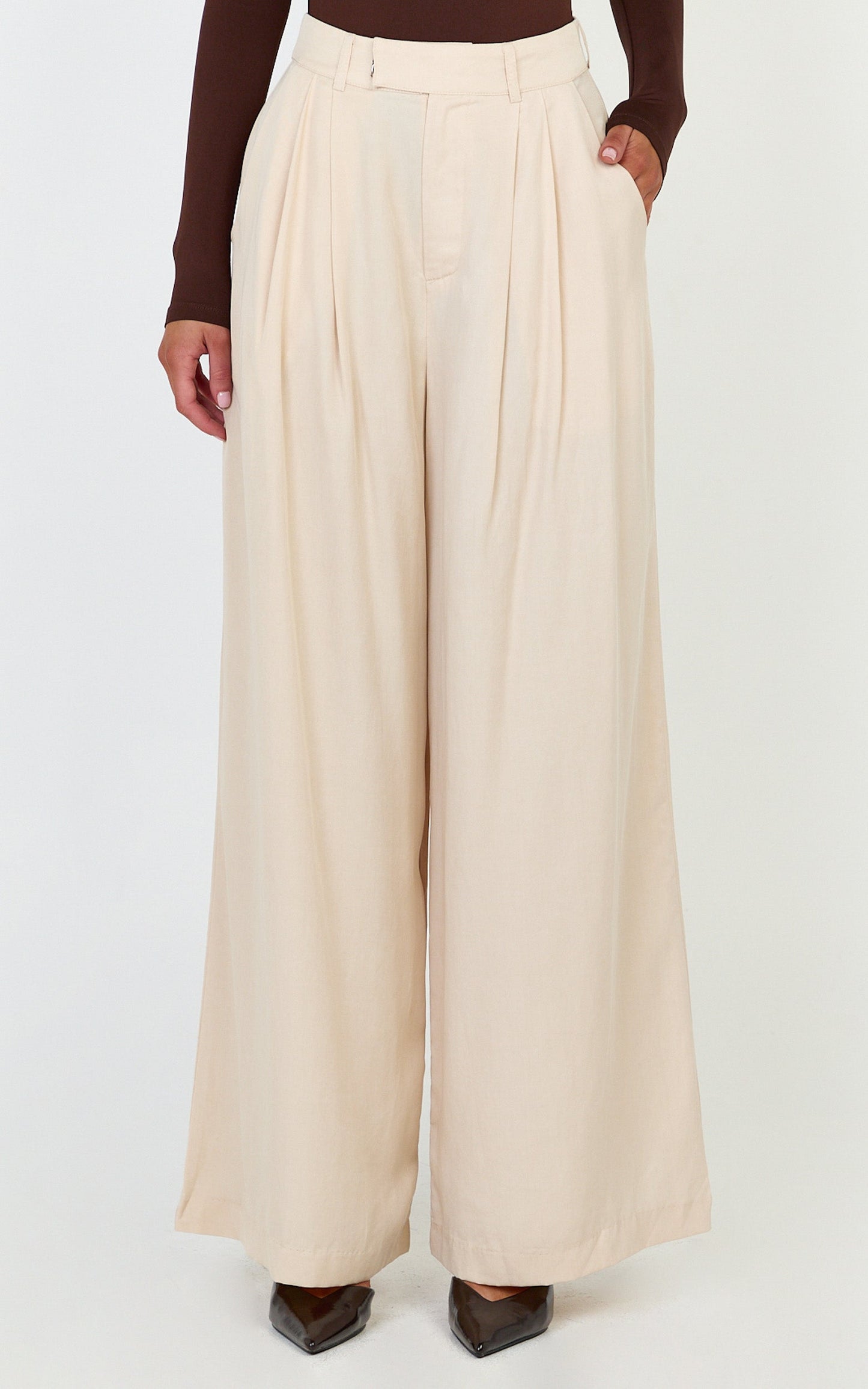 Clarke Pants - High Waist Wide Leg Pants in Neutral