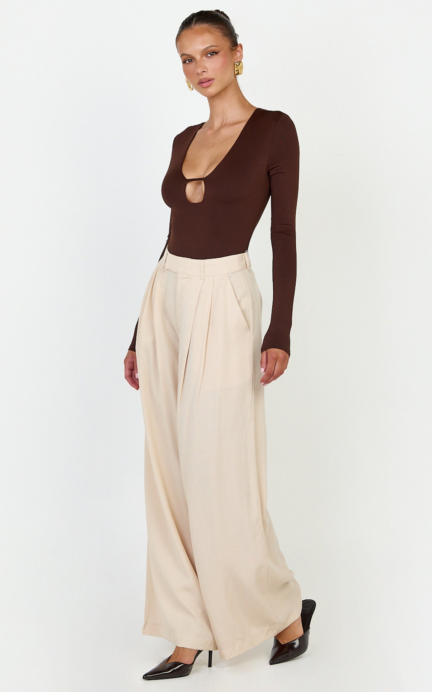 Clarke Pants - High Waist Wide Leg Pants in Neutral