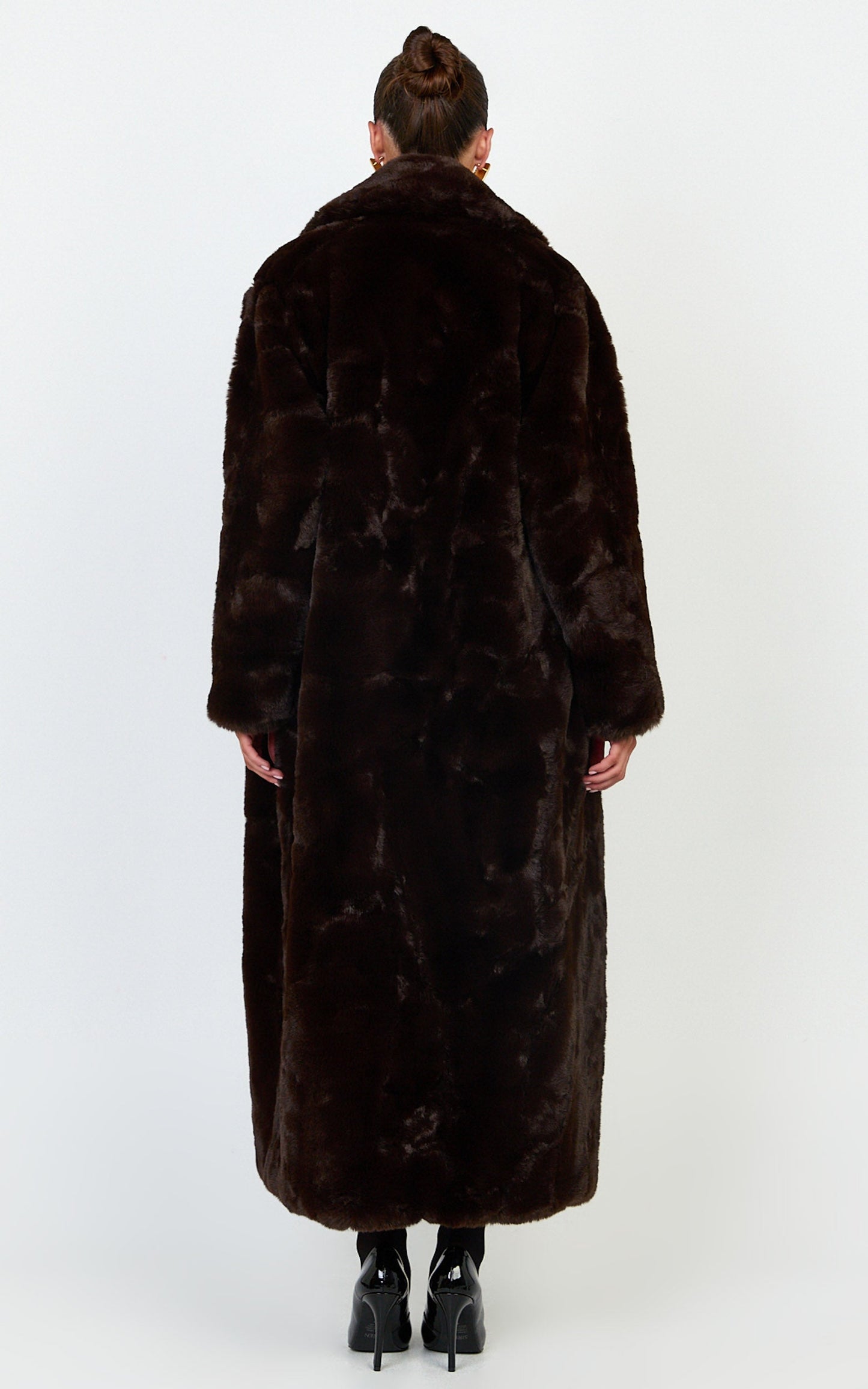 Dana Coat - Longline Faux Fur Coat in Chocolate