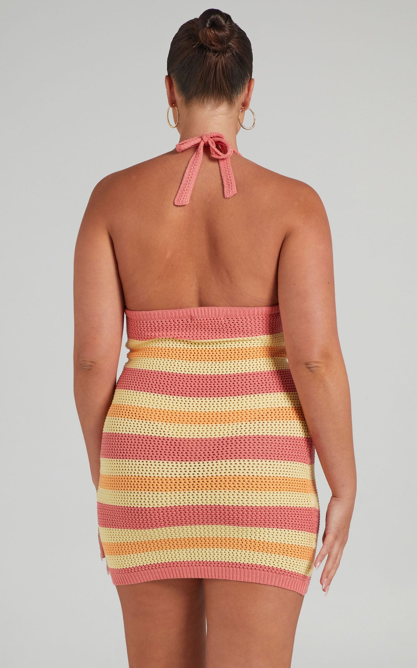 Anneth Halter Neck Crochet Dress in Pink Multi Stripe