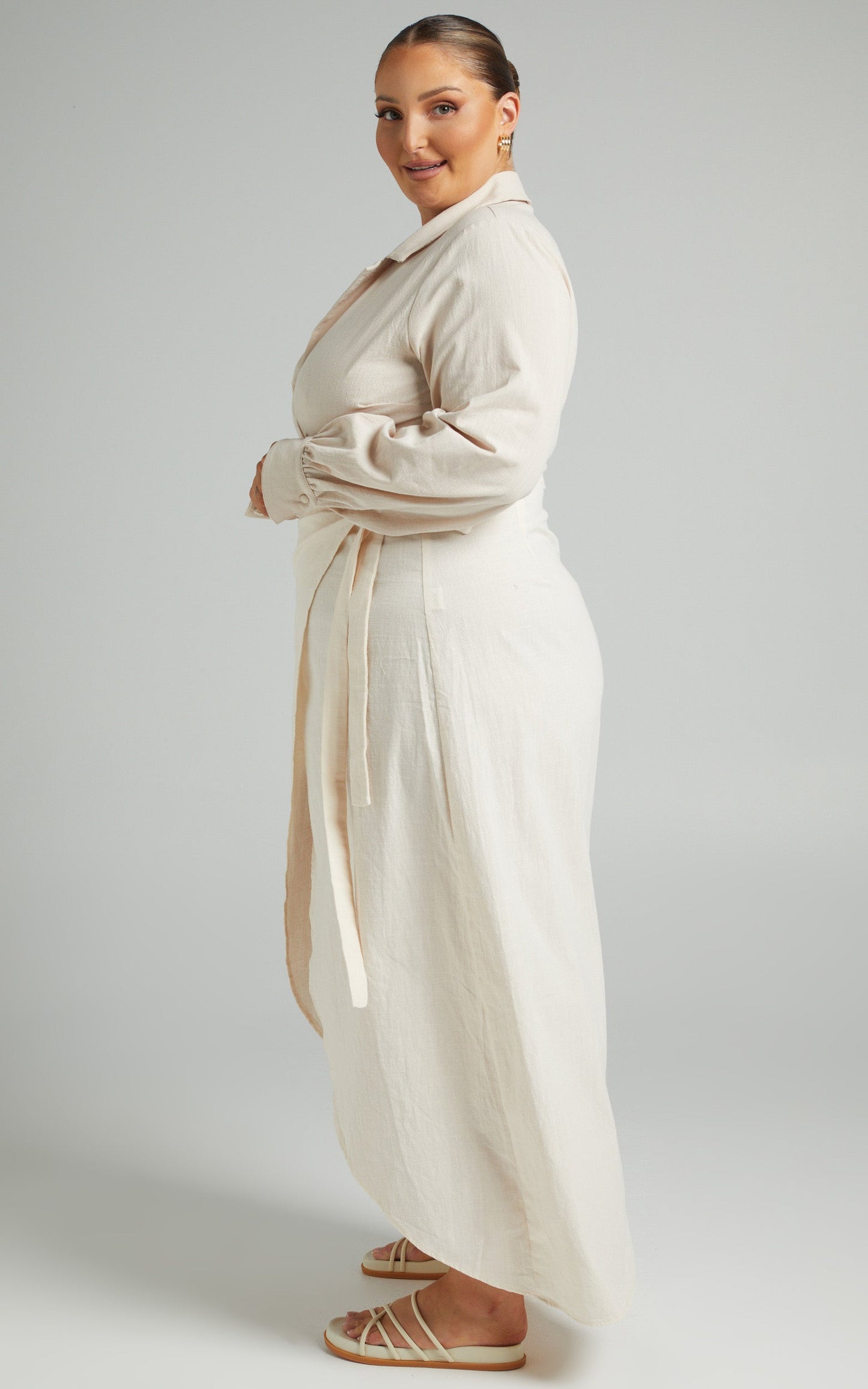 Aeditha Midi Skirt - Linen Look Wrap Skirt in Off White