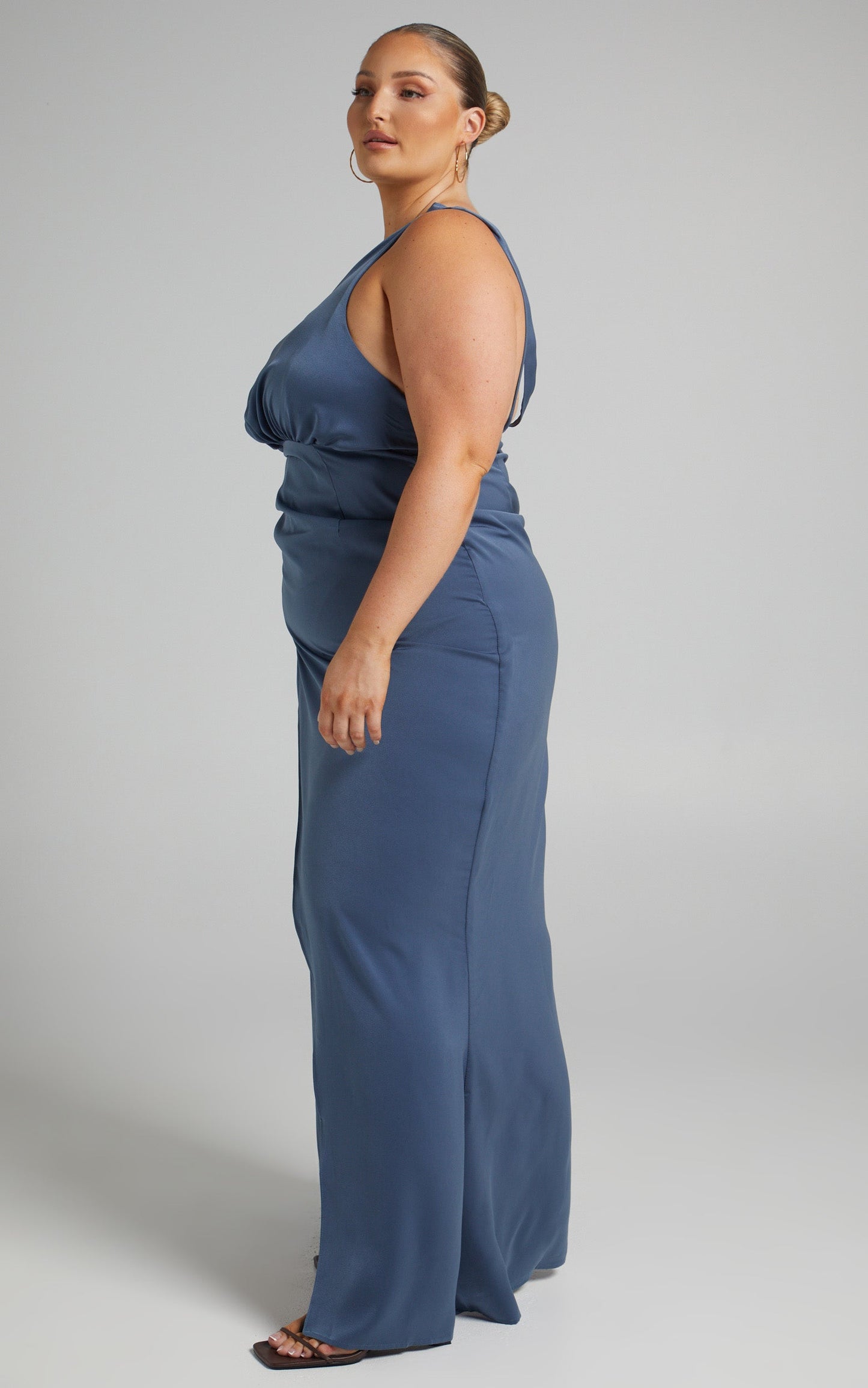 Sandara Maxi Dress - One Shoulder Strappy Back Dress in Steel Blue