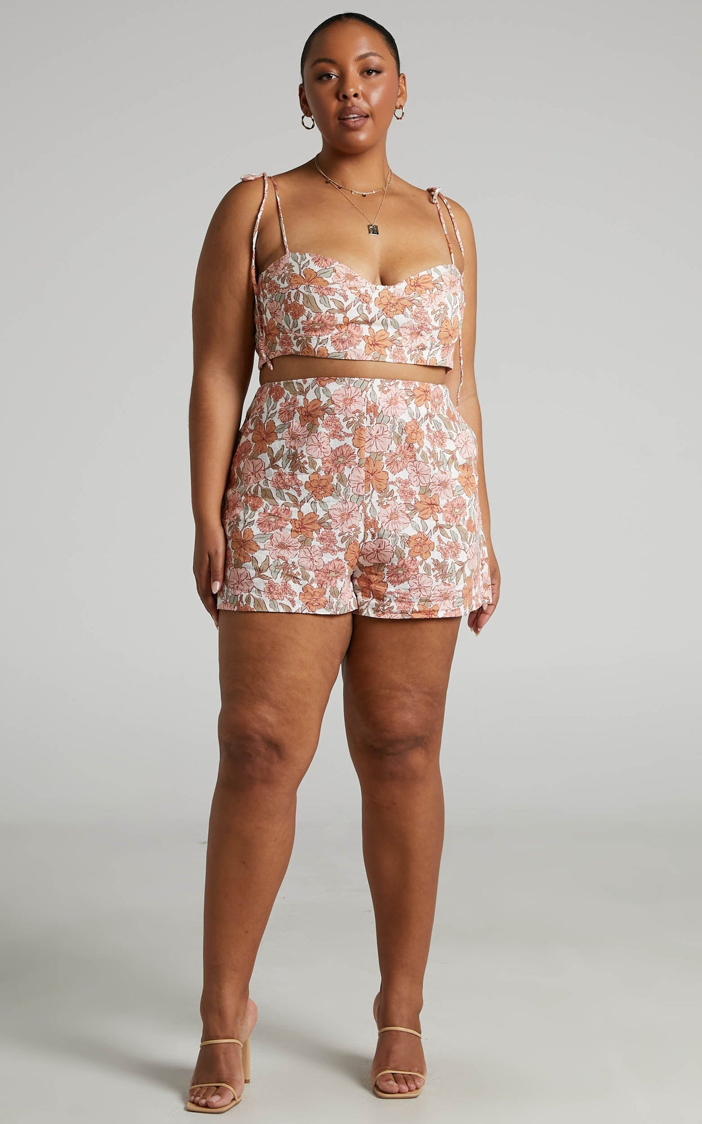 Amalie The Label - Lorete Linen Blend Tie Strap Bralette Crop Cami in Wildflower Floral