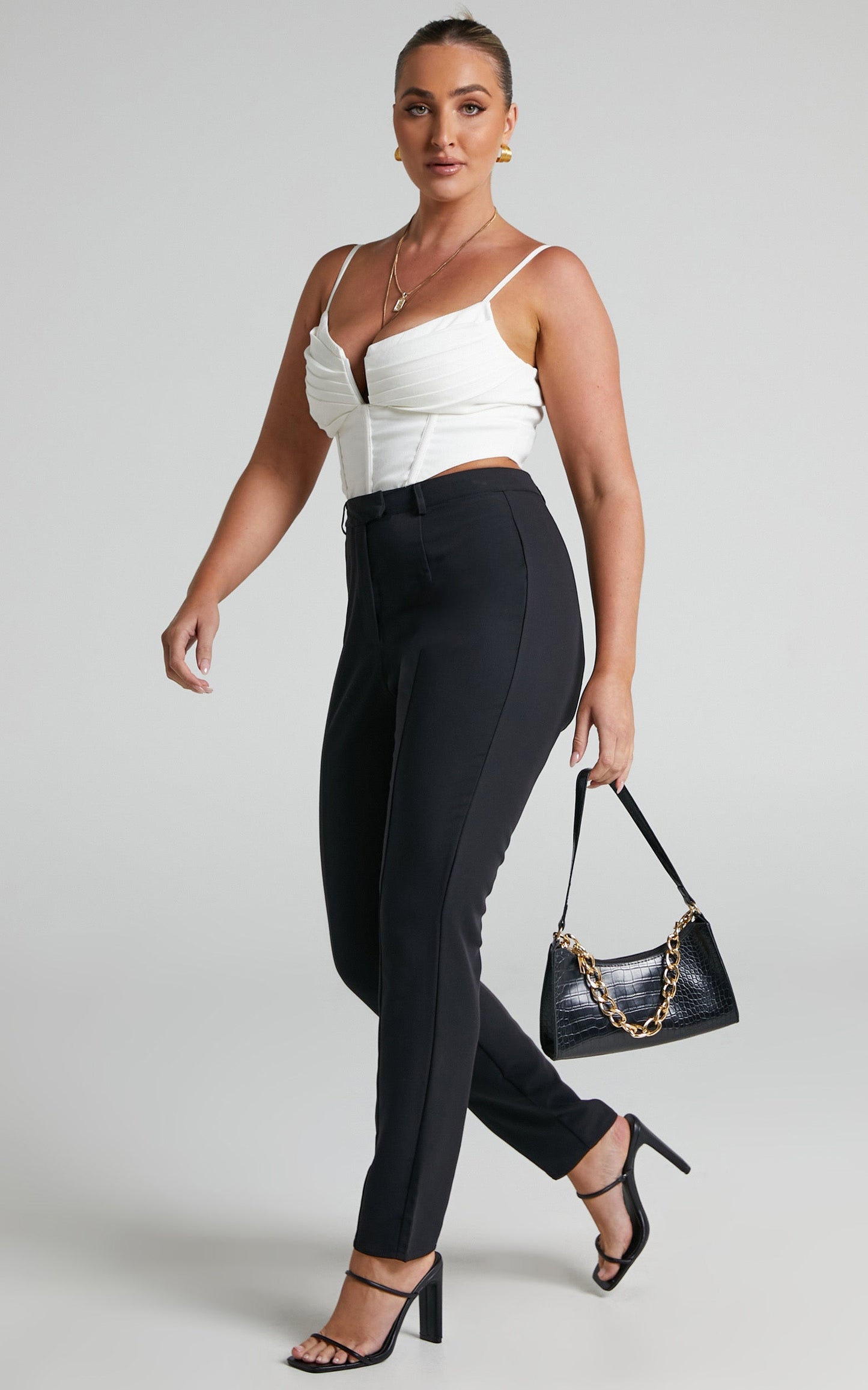 Amarie High Waisted Fitted Suiting Pants in Black
