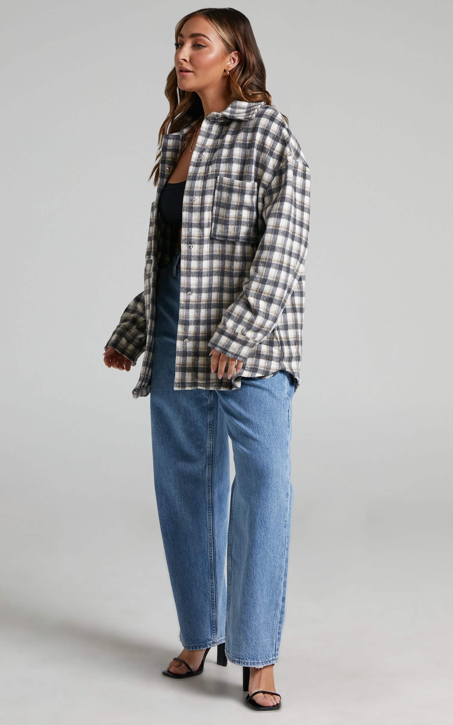 Aurea Shacket - Oversized Check Shacket in Black & Grey