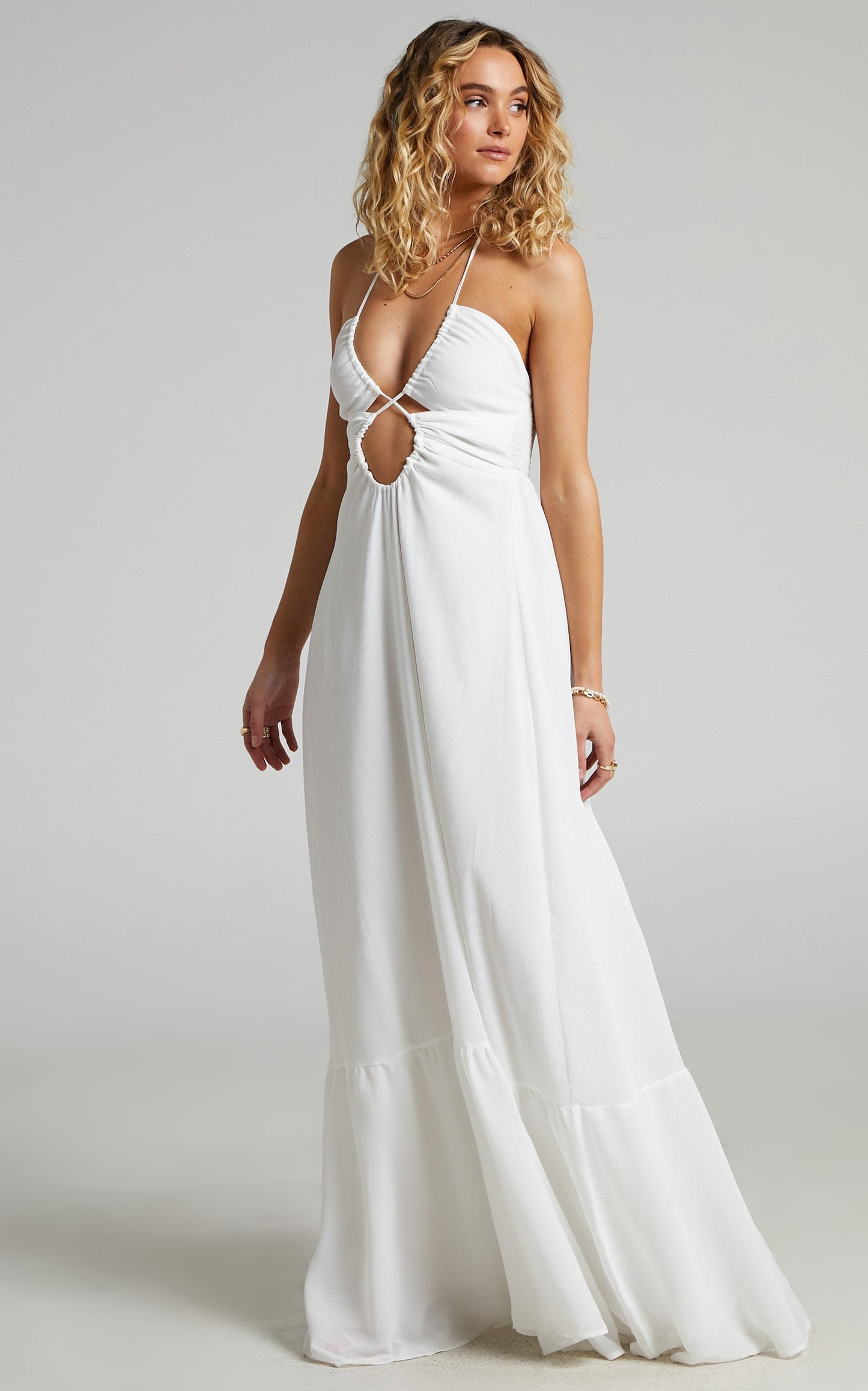 Auroray Cross Front Halter Maxi Dress in White