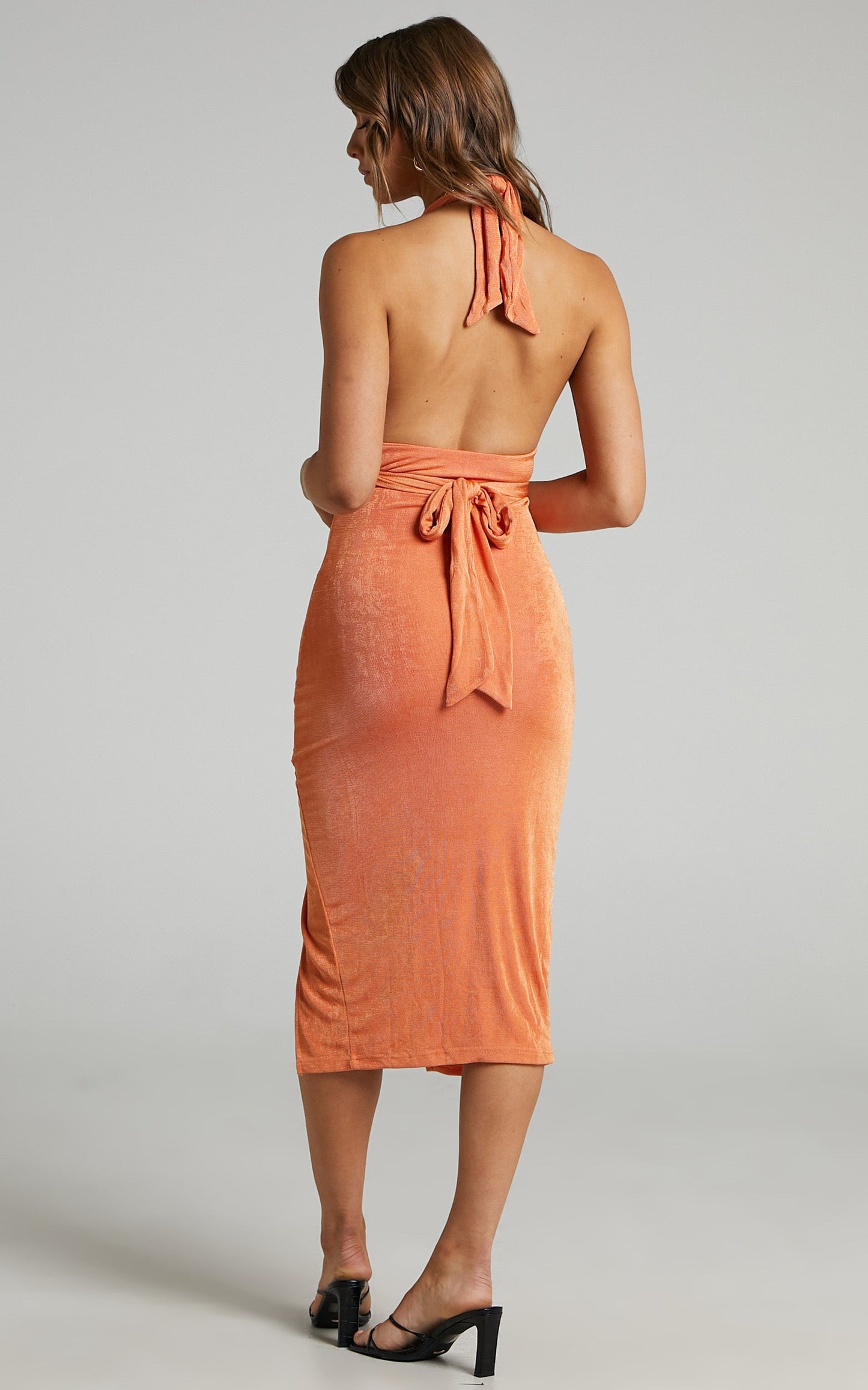 Bethany Midi Dress - Halter Dress in Orange