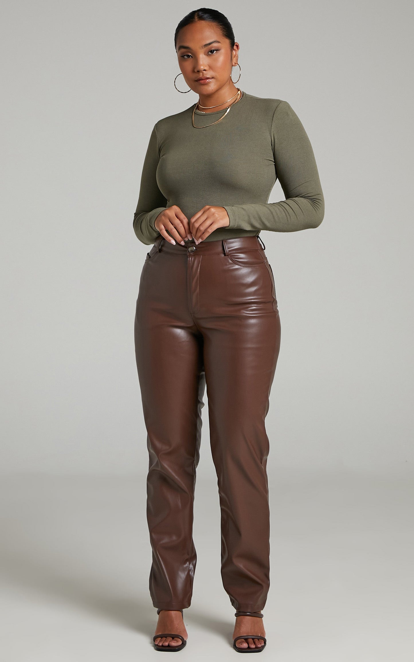 Billa Long Sleeve Ribbed Bodysuit in Khaki