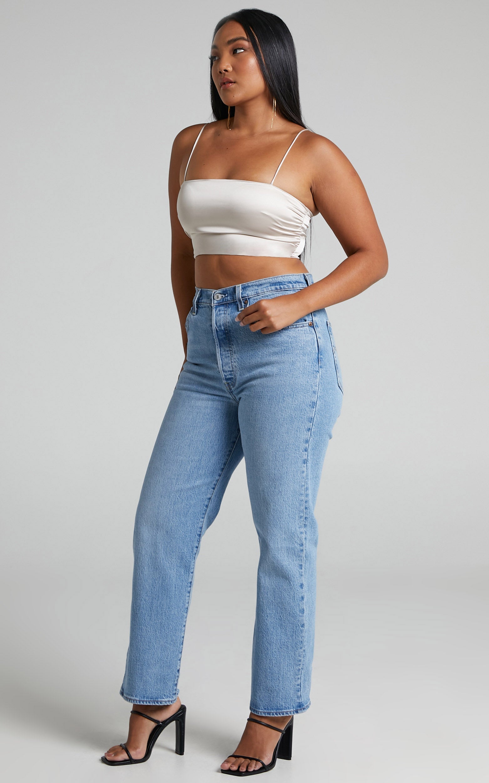 Blessy Strappy Fitted Satin Crop Top in Cream