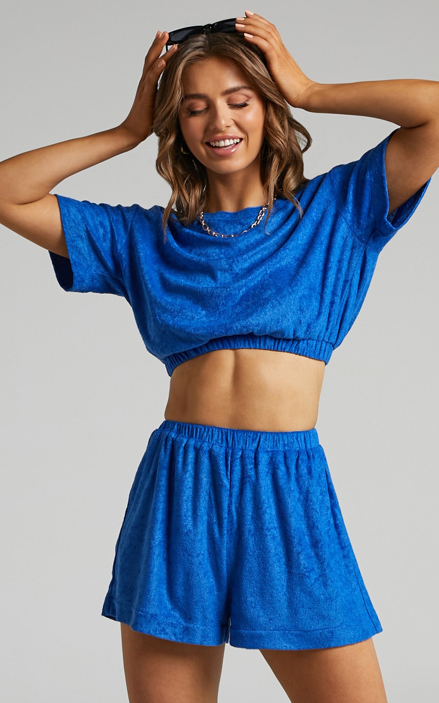 Broditha Terry Towelling Crew Neck Top in Blue