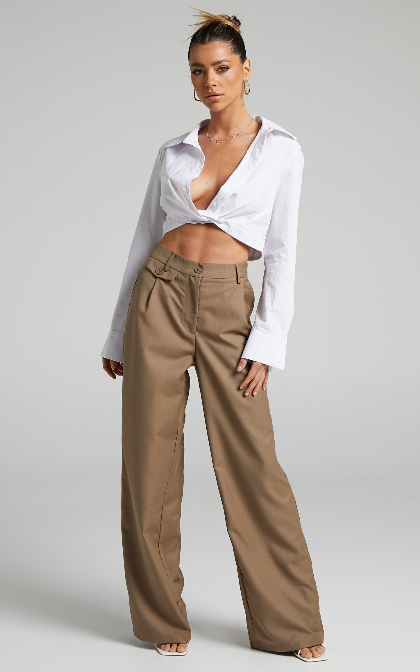 Clemence Twist Front Cropped Shirt in White