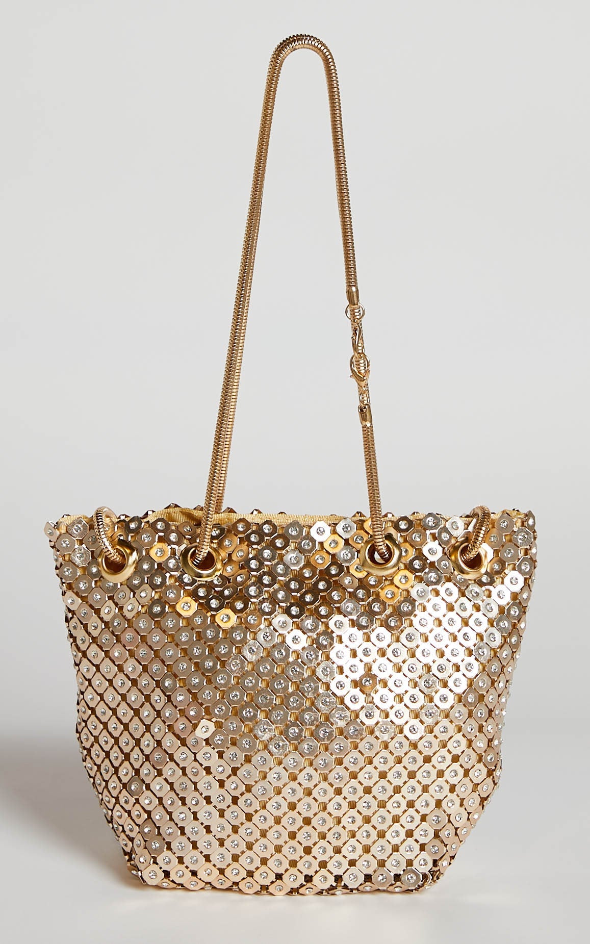 Chestarine Chain Mail Shoulder Bucket Bag in Gold