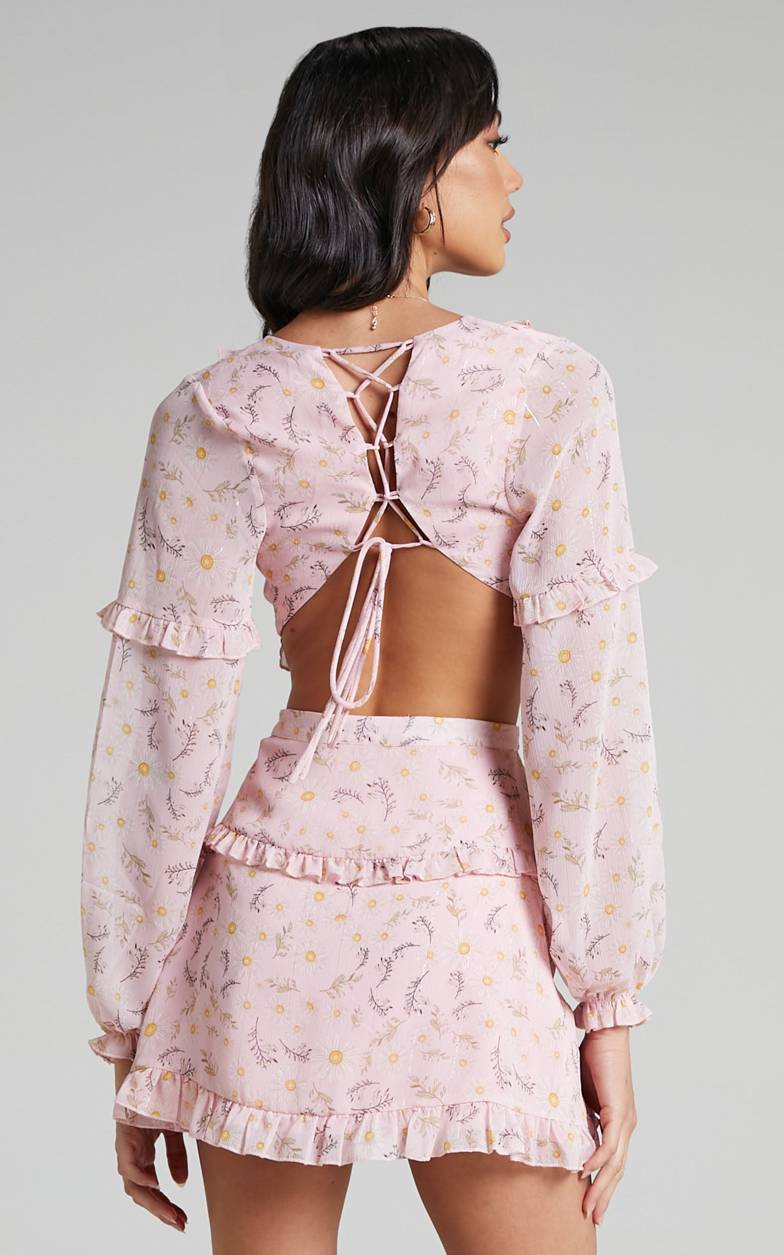 Crystabel Long Sleeve Tie Back Mini Dress in Pink