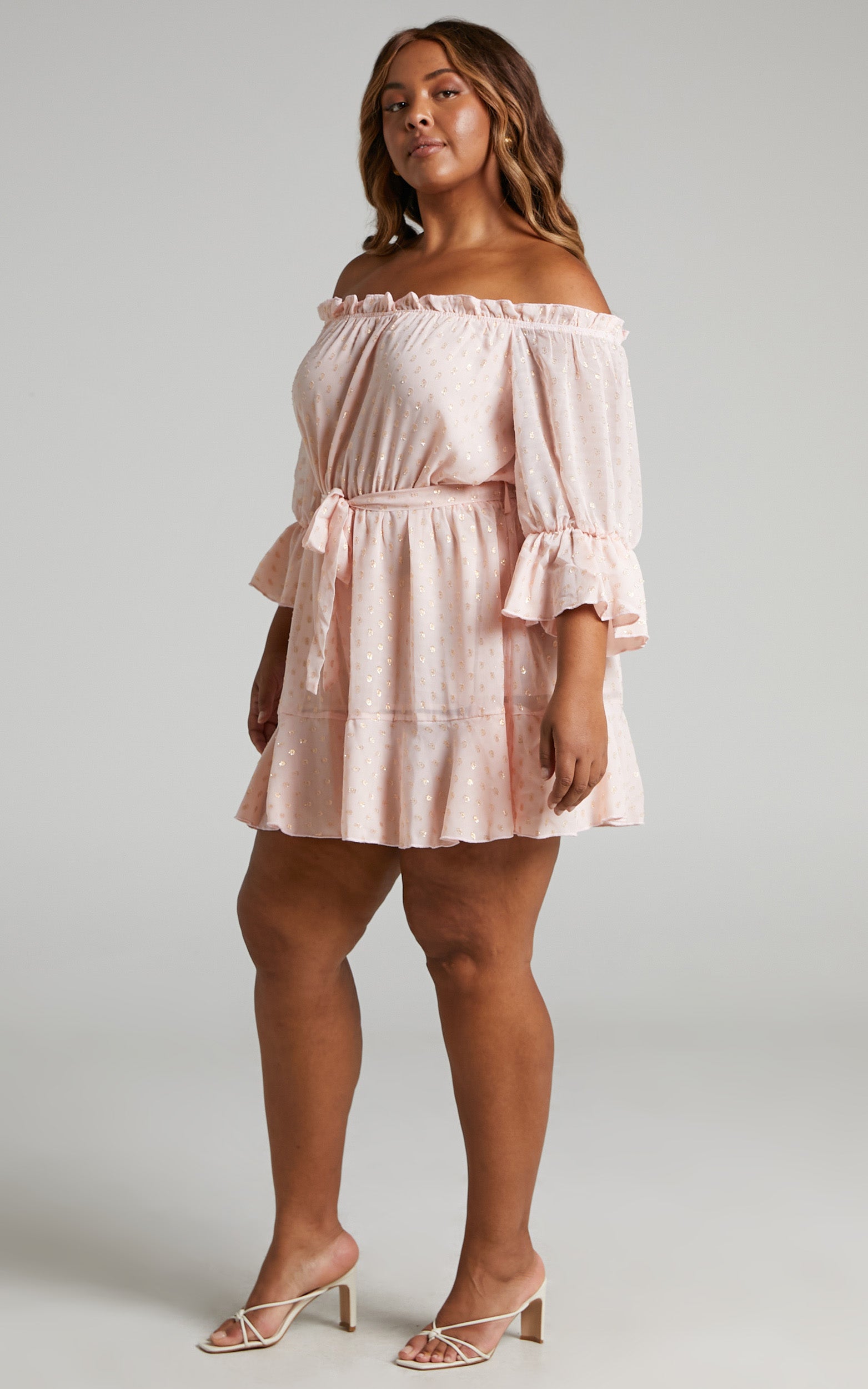 Delamaer Mini Dress - Off Shoulder Polka Dot Dress in Pink