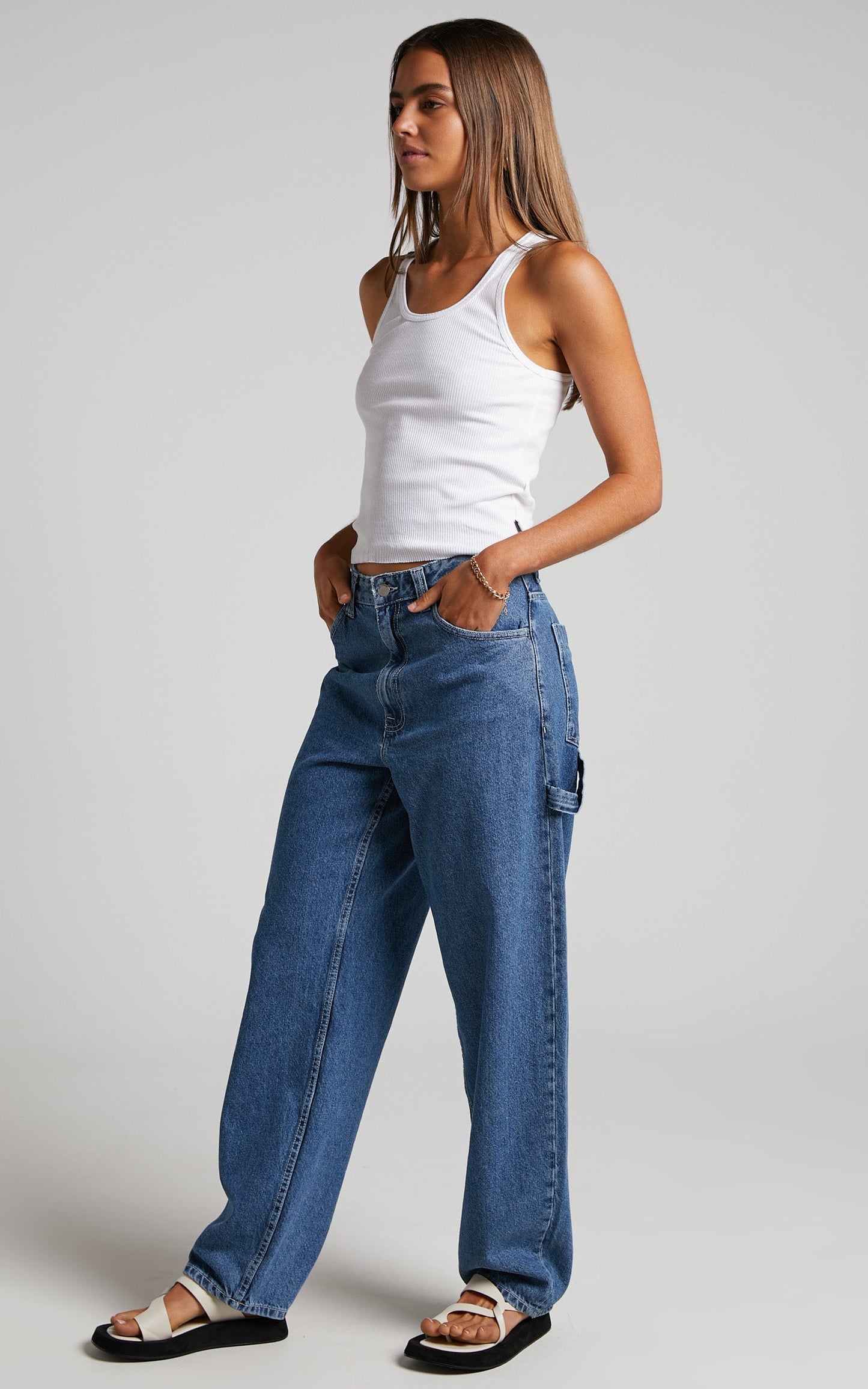 Dr Denim - Faye Worker Jean in Pebble Mid Stone