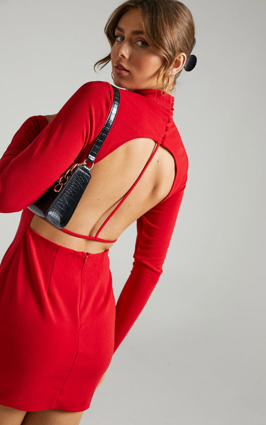 Eden Open Back Mini Bodycon Dress in Red