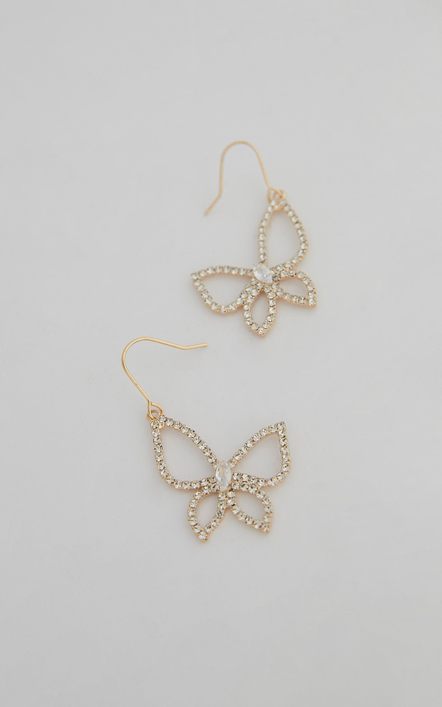 Eilonwy Diamante Butterfly Drop Earrings in Gold