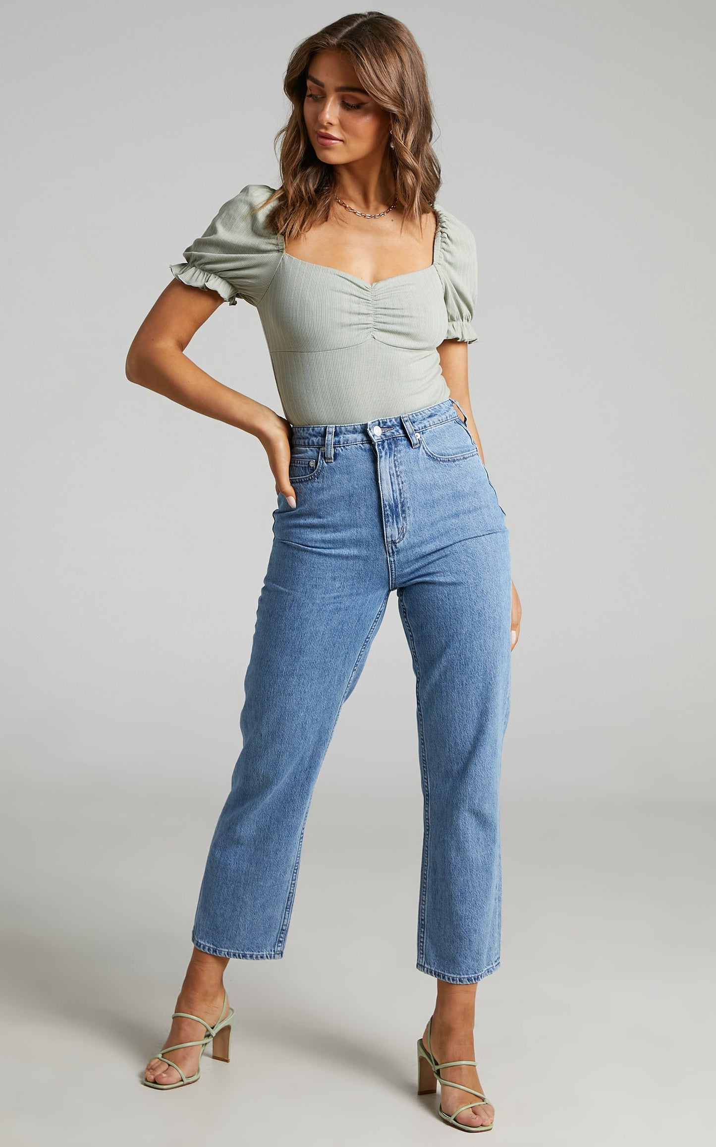 Esher Bodysuit - Puff Sleeve Bodysuit in Sage