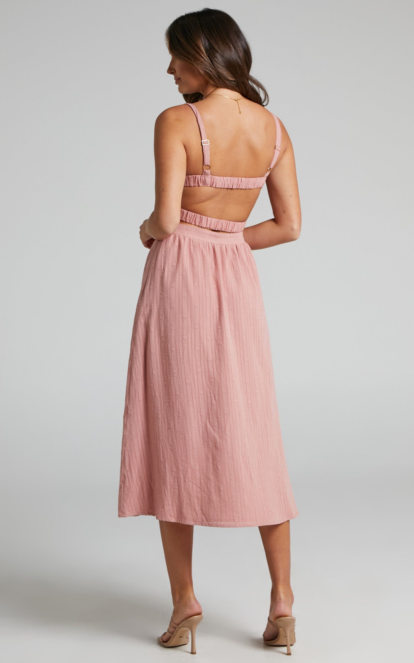 Eugenia Midi Dress - Elastic Back Ruched Bust Dress in Dusty Pink