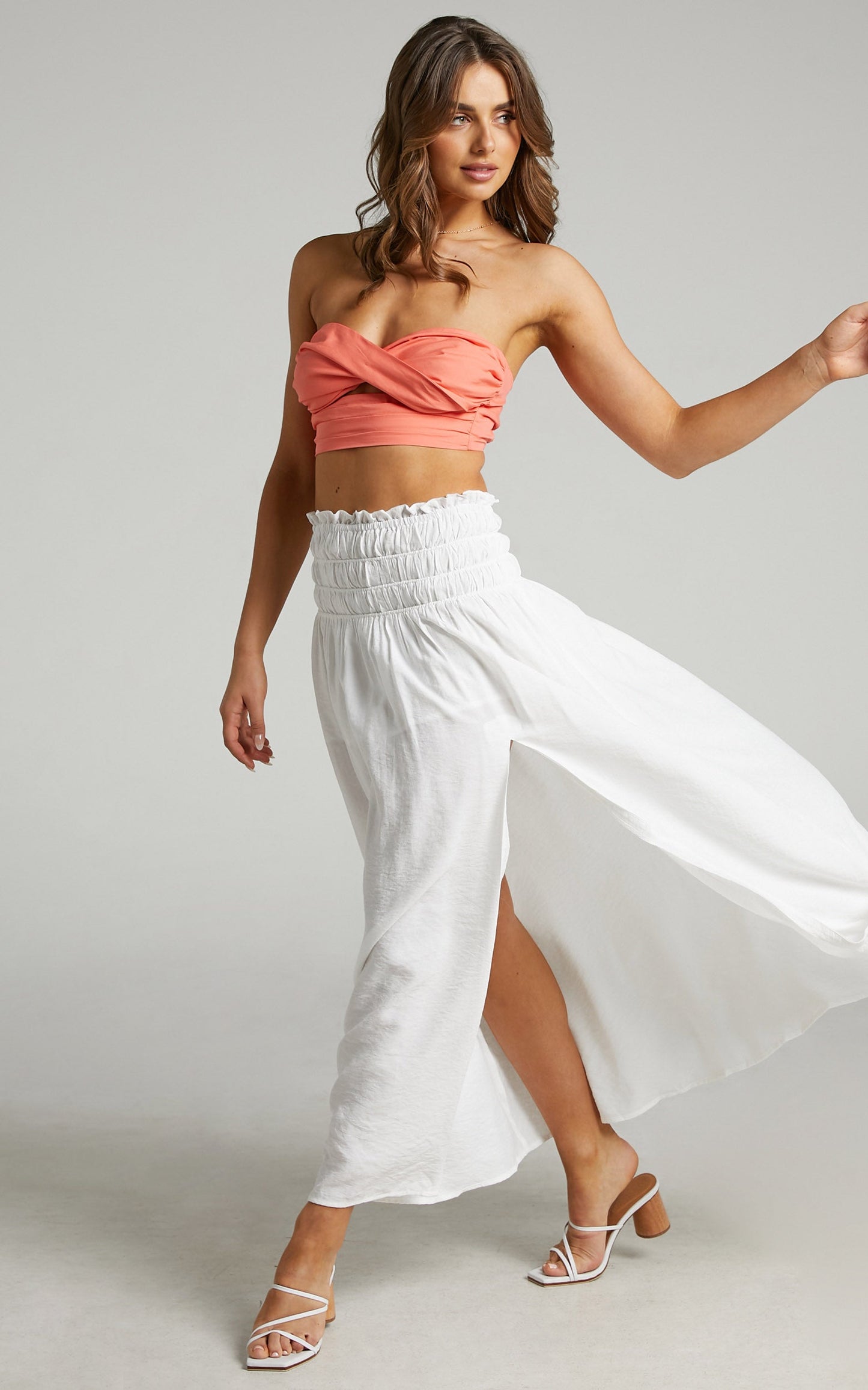 Everlene Ruched Maxi Skirt in White